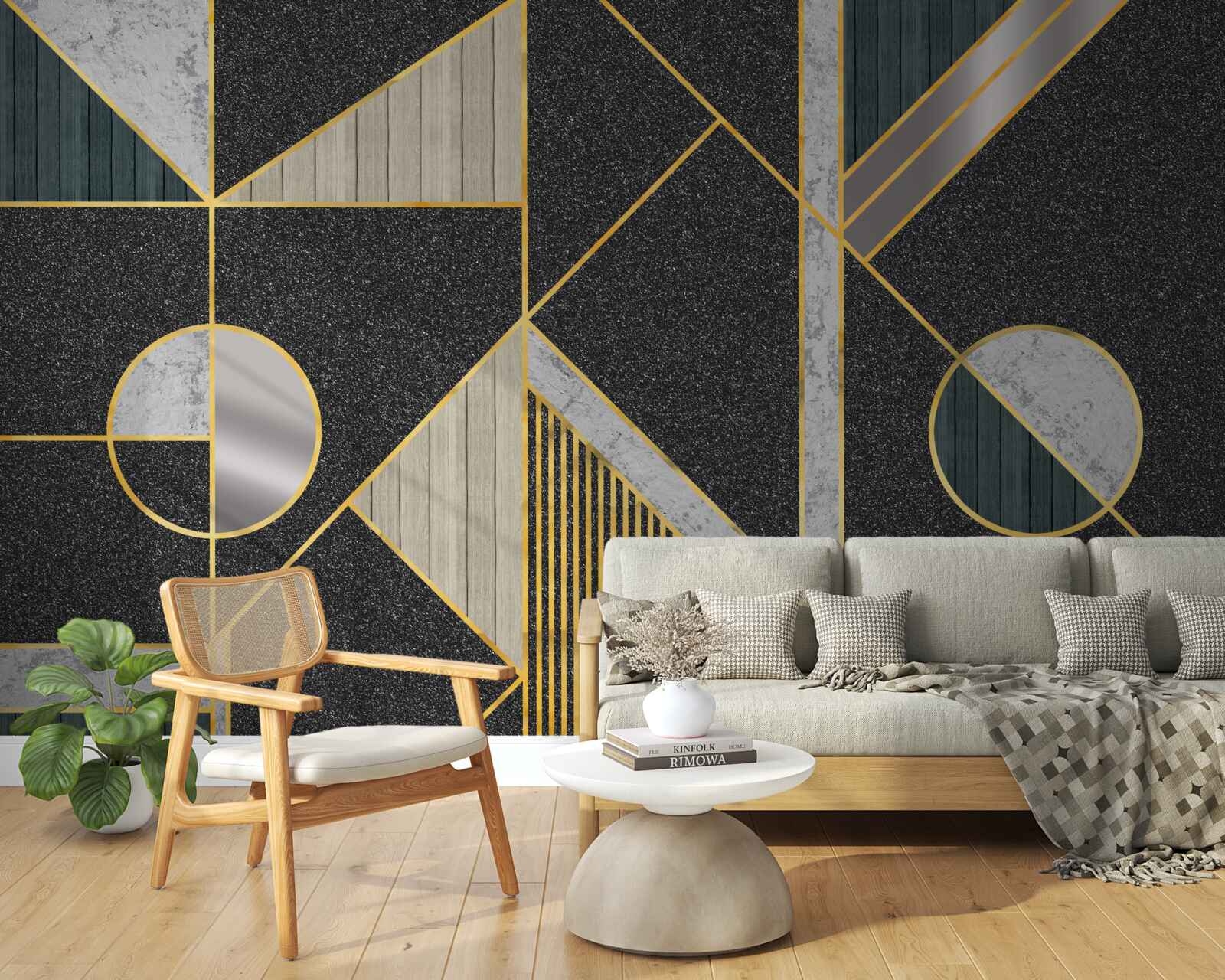 Фотошпалери темна мозаїка з золотистими відтінками