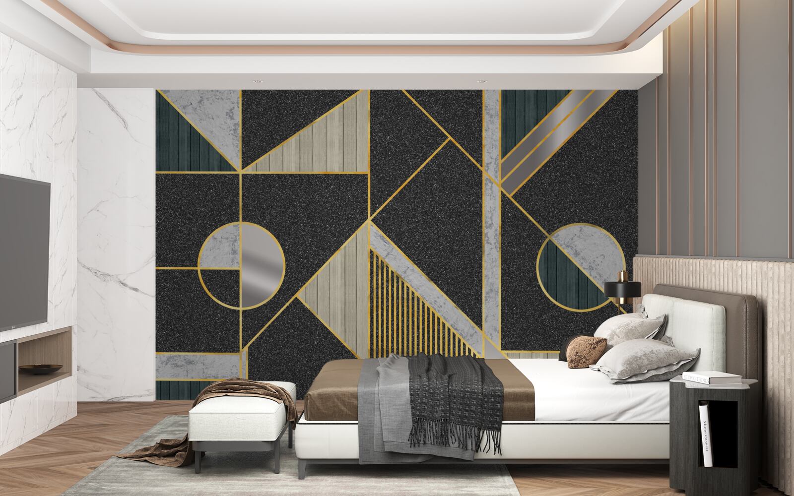 Фотошпалери темна мозаїка з золотистими відтінками