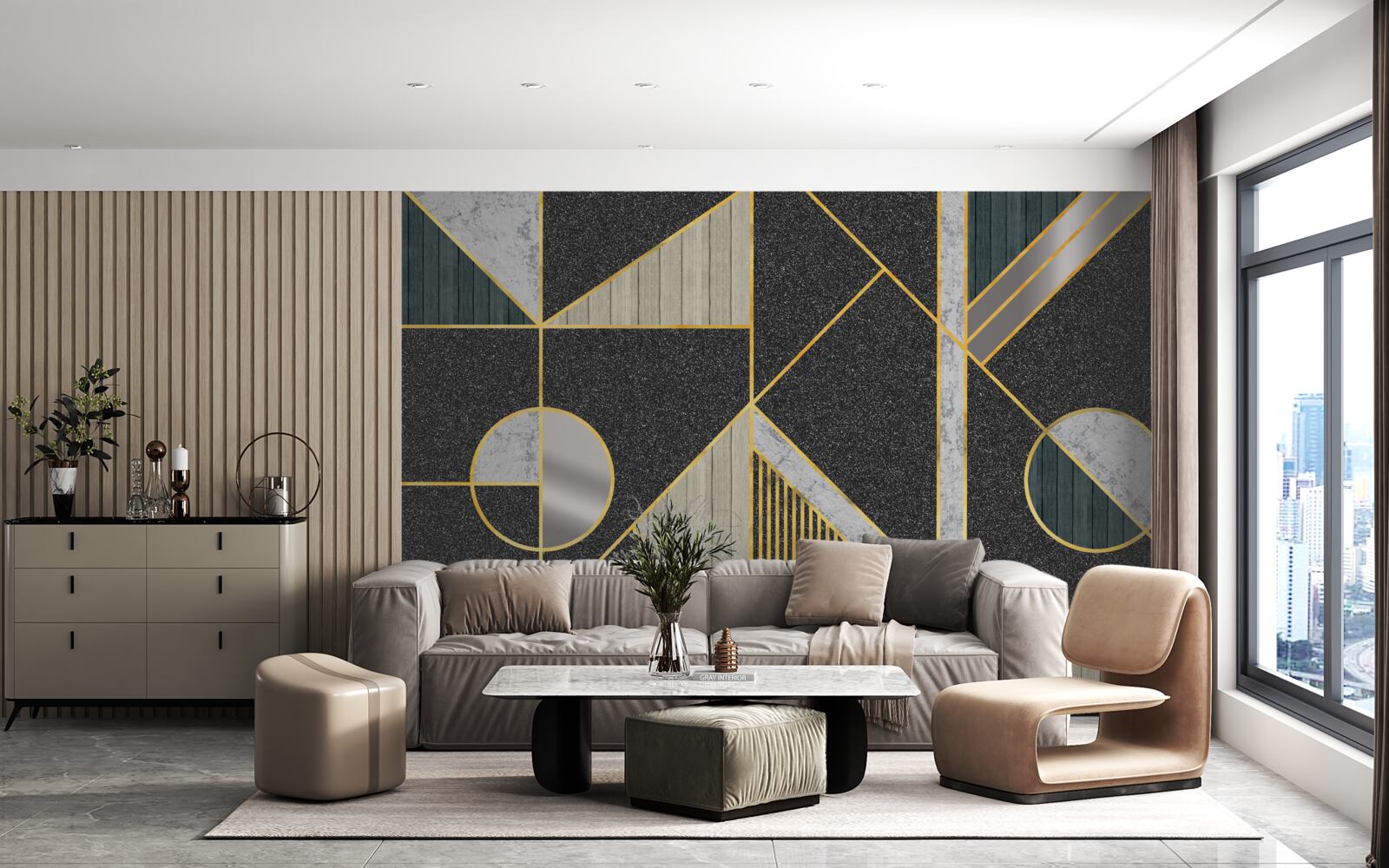 Фотошпалери темна мозаїка з золотистими відтінками