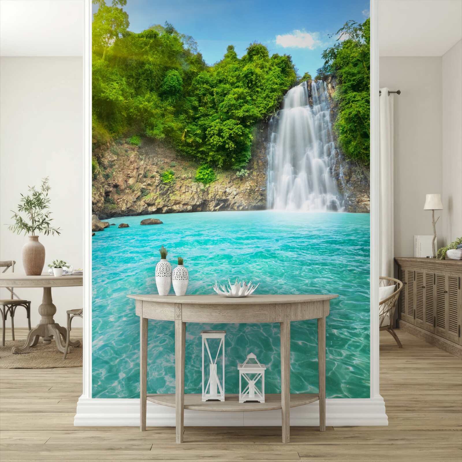 Фотошпалери води гірського водоспаду в пустелі, чисті, як кришталь