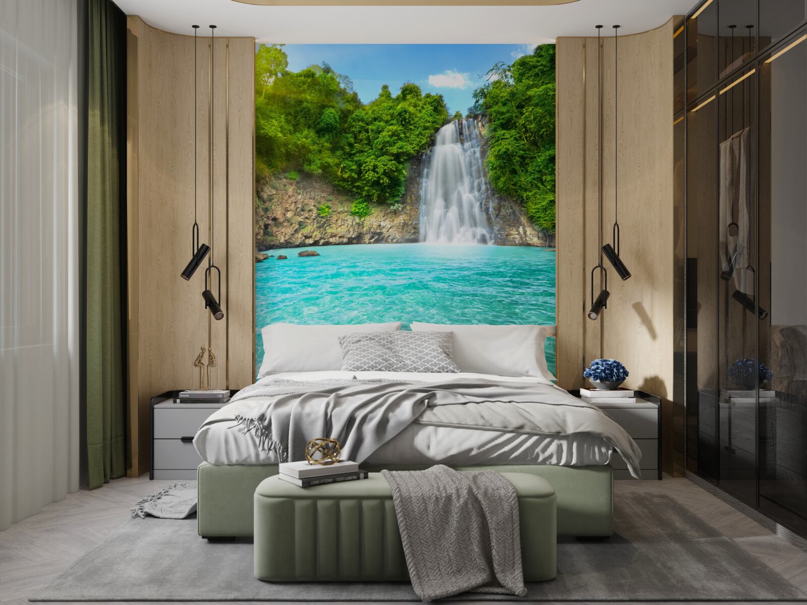 Фотошпалери води гірського водоспаду в пустелі, чисті, як кришталь