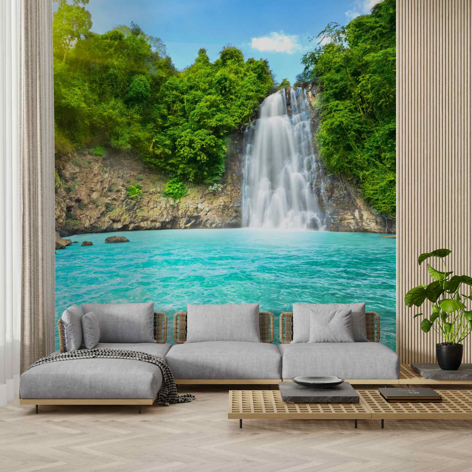 Фотошпалери води гірського водоспаду в пустелі, чисті, як кришталь