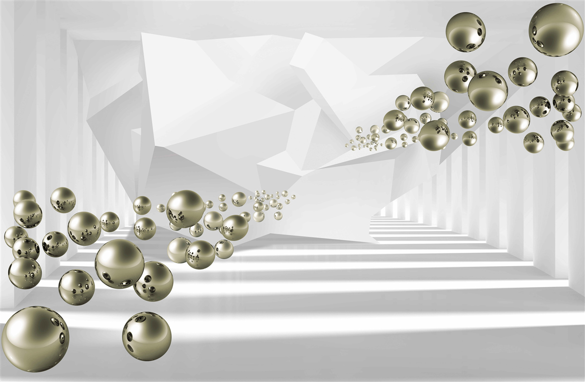 Фотошпалери абстрактний тунель, куди відлітають золоті перлини