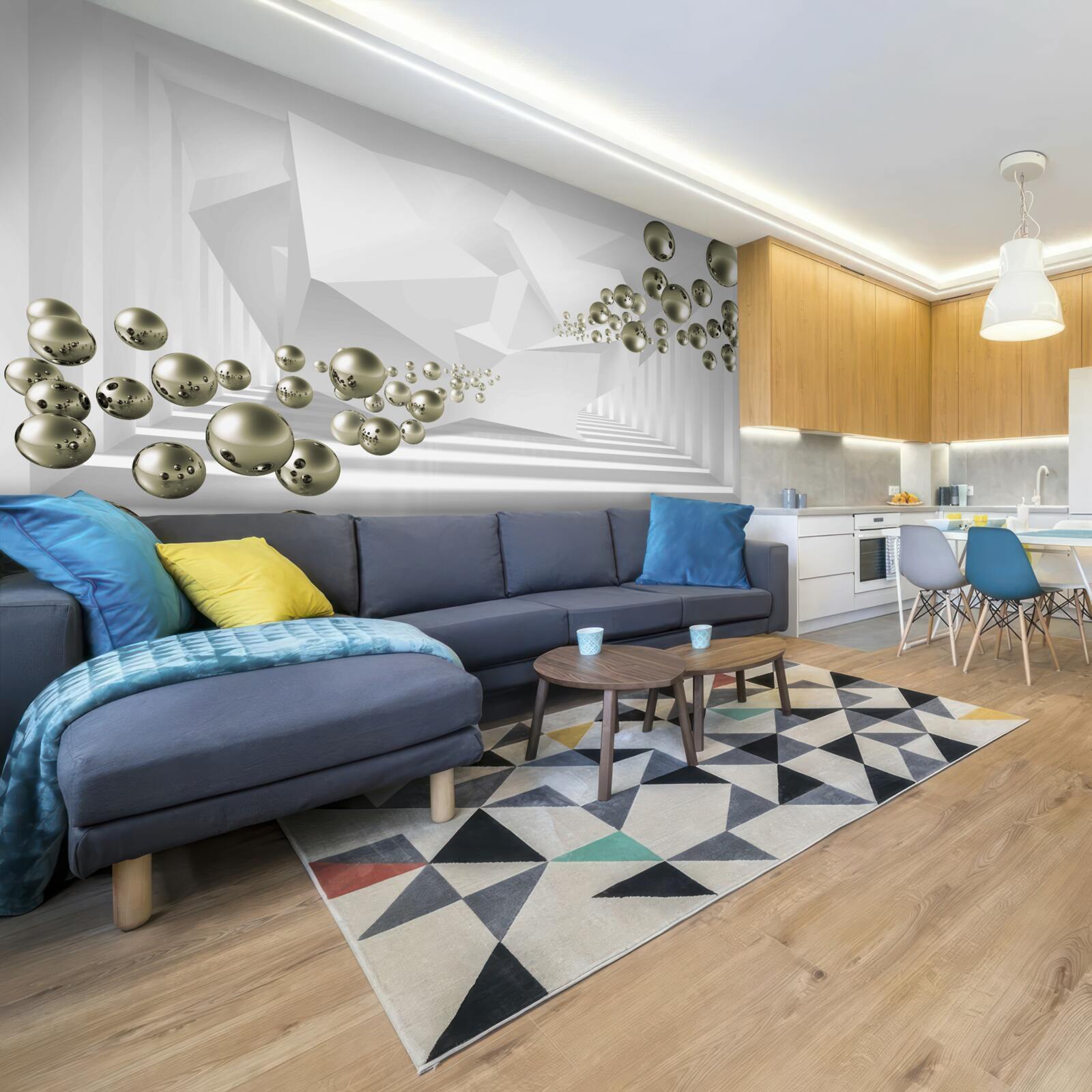 Фотошпалери абстрактний тунель, куди відлітають золоті перлини