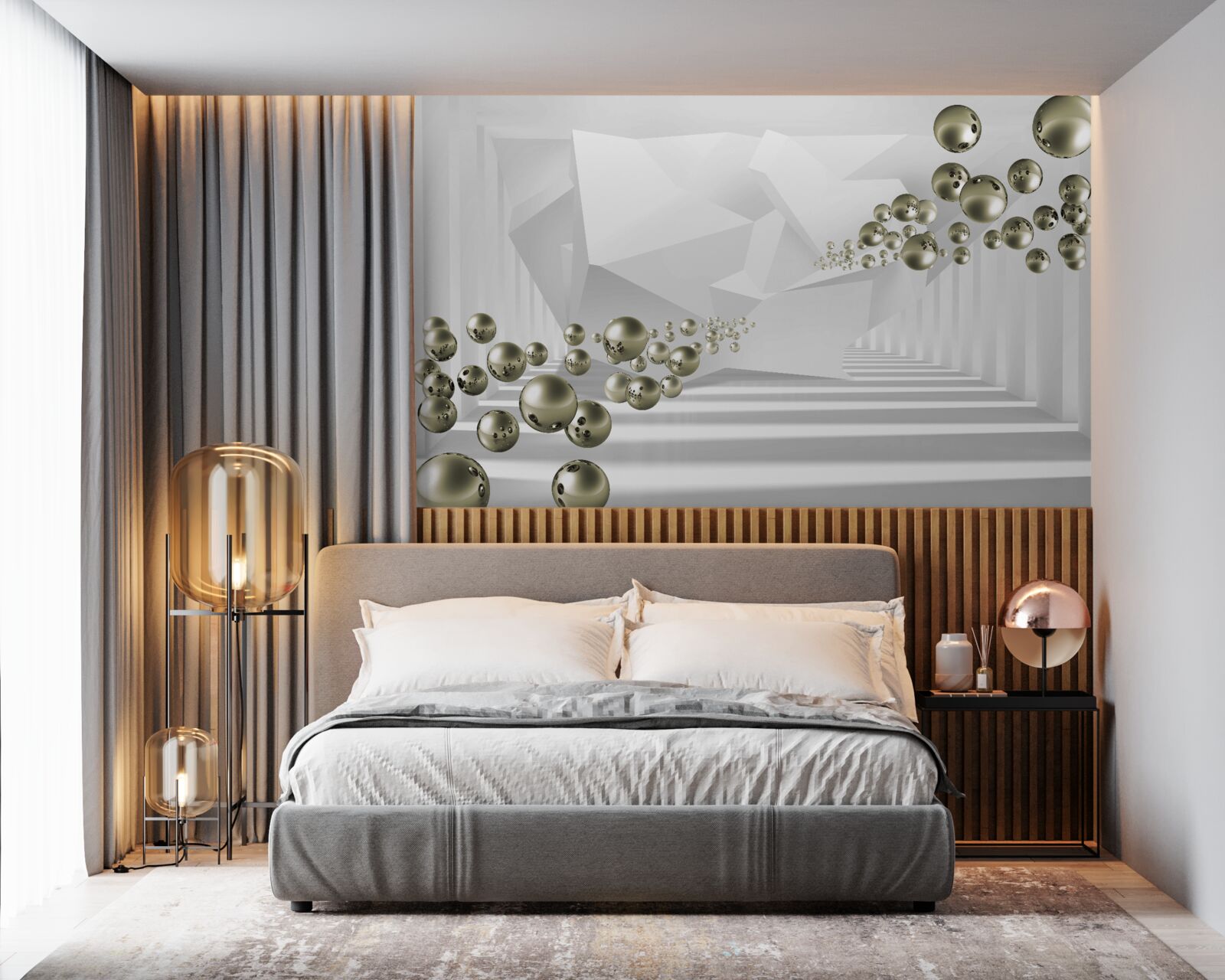 Фотошпалери абстрактний тунель, куди відлітають золоті перлини