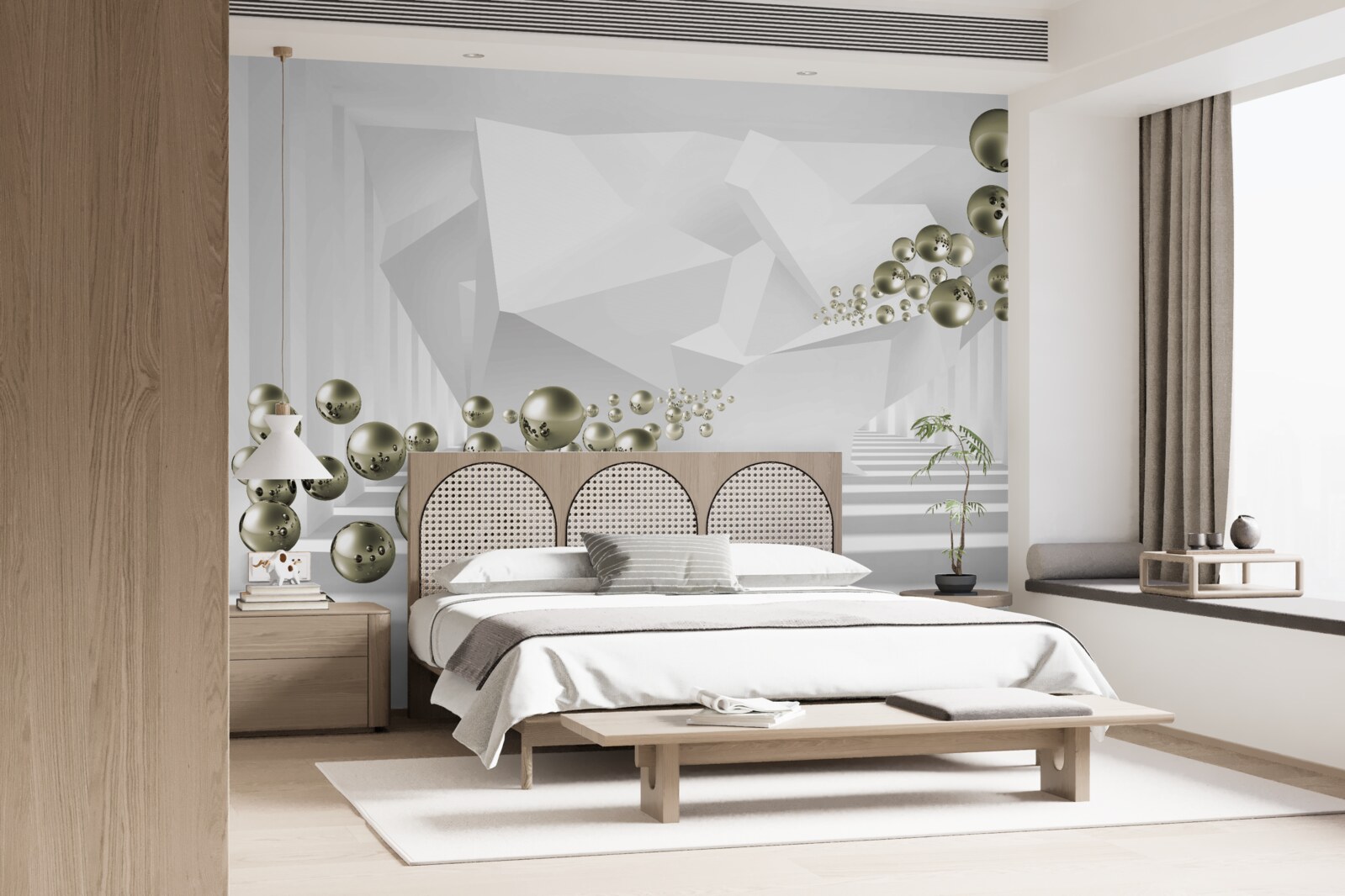 Фотошпалери абстрактний тунель, куди відлітають золоті перлини