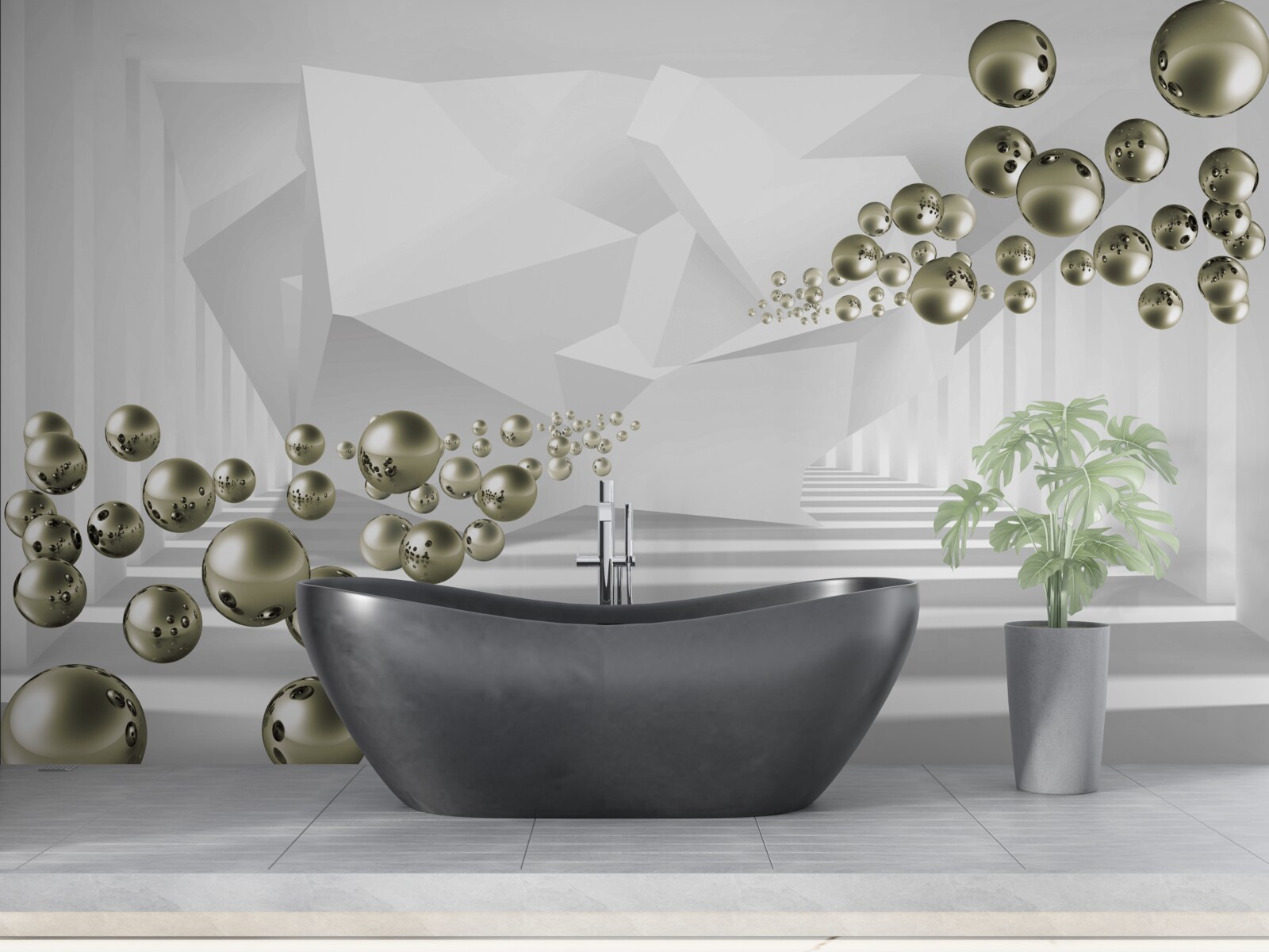 Фотошпалери абстрактний тунель, куди відлітають золоті перлини