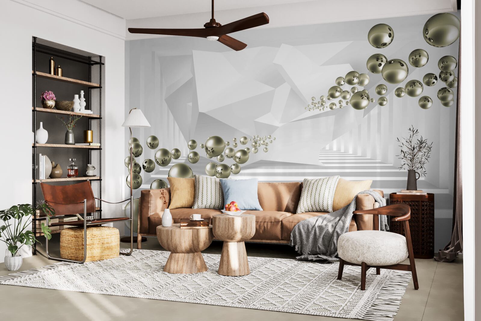 Фотошпалери абстрактний тунель, куди відлітають золоті перлини