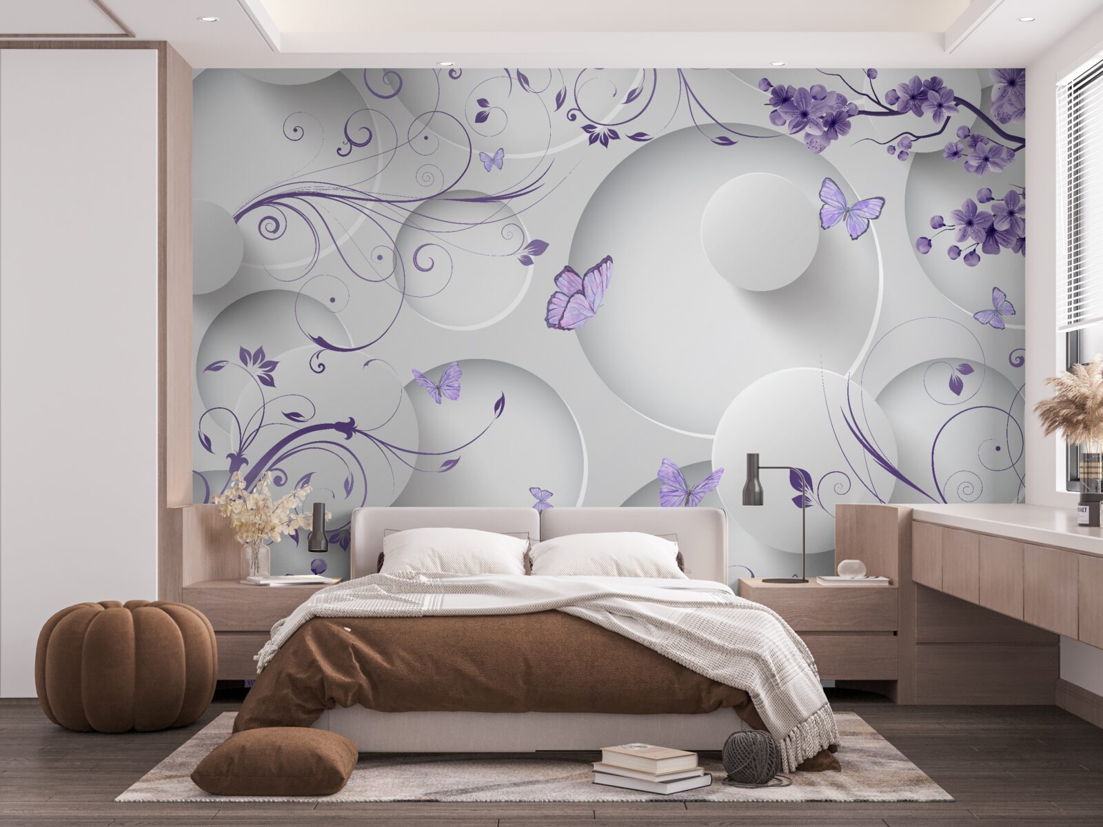 Фотошпалери метелики та фіолетові квіти