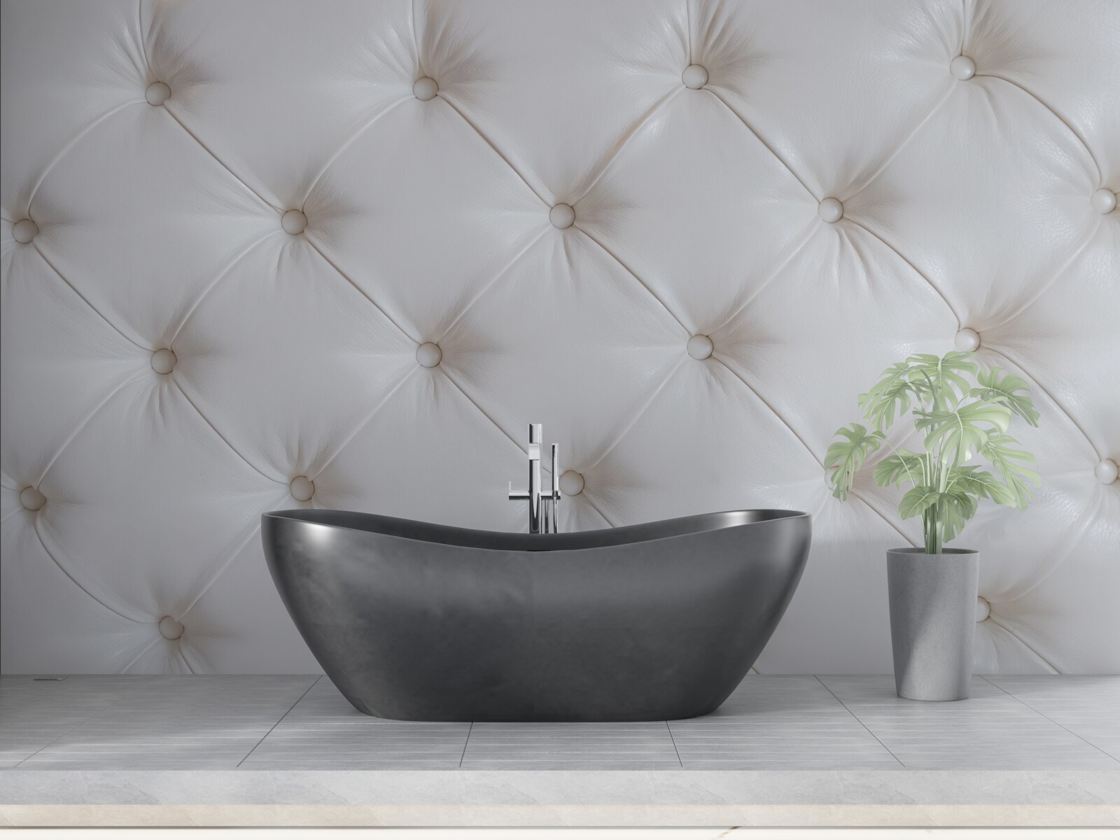 Фотошпалери біла шкіряна оббивка з декором зі стразів