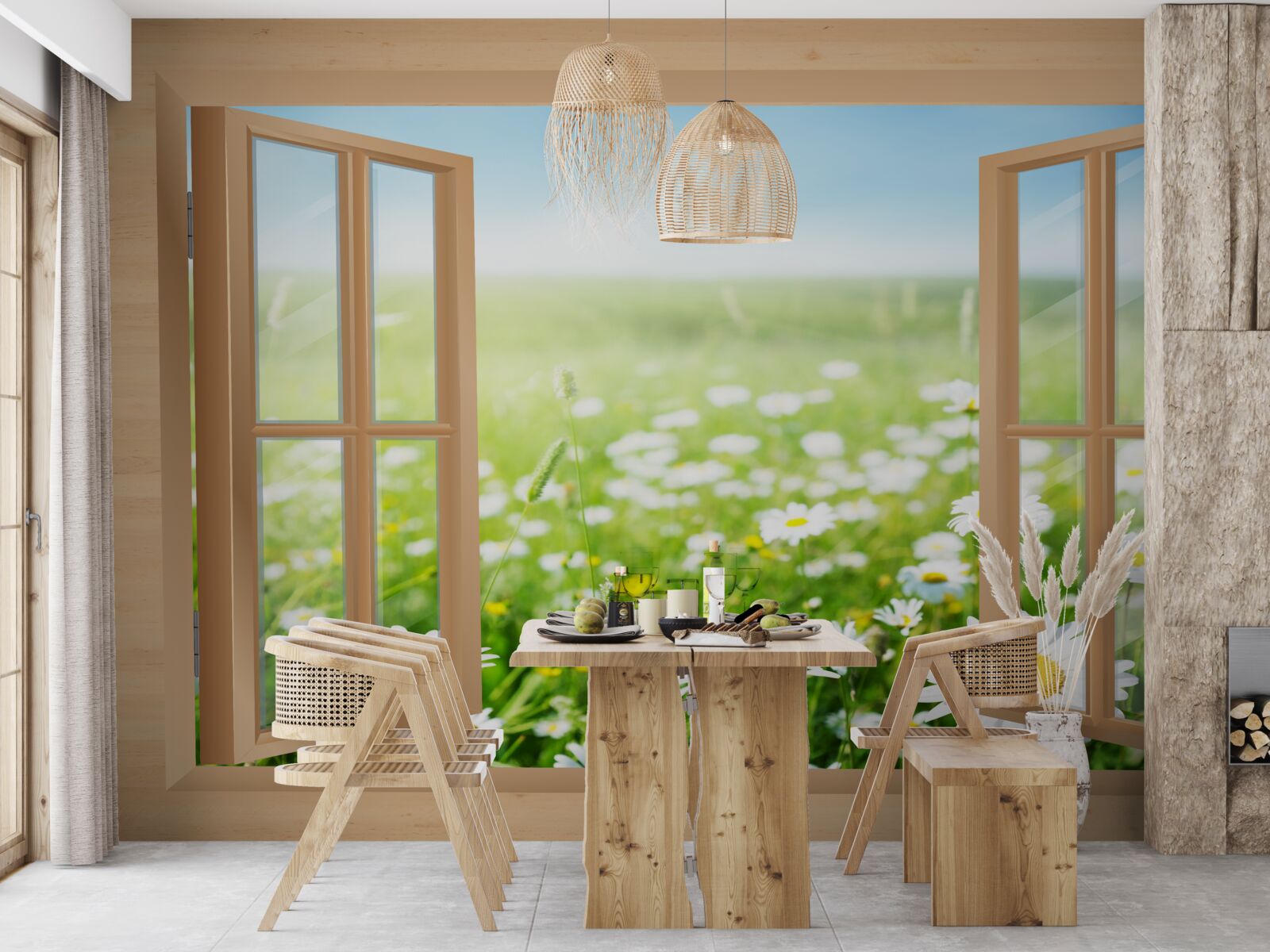 Фотошпалери вид на ромашкове поле з вікна