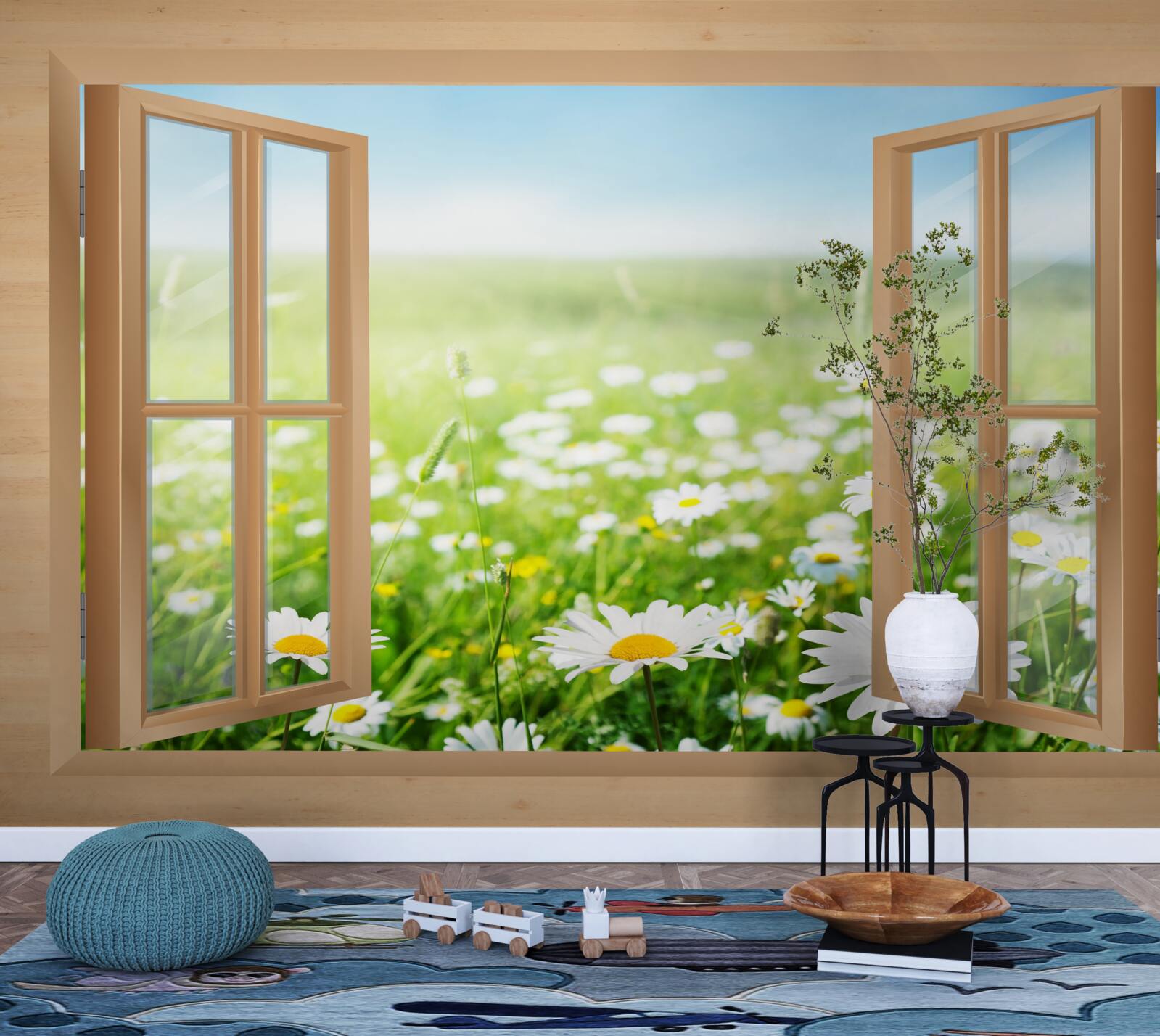 Фотошпалери вид на ромашкове поле з вікна
