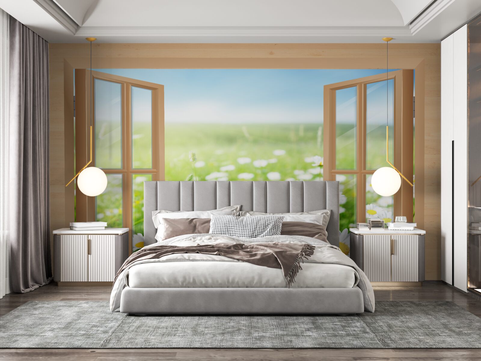 Фотошпалери вид на ромашкове поле з вікна