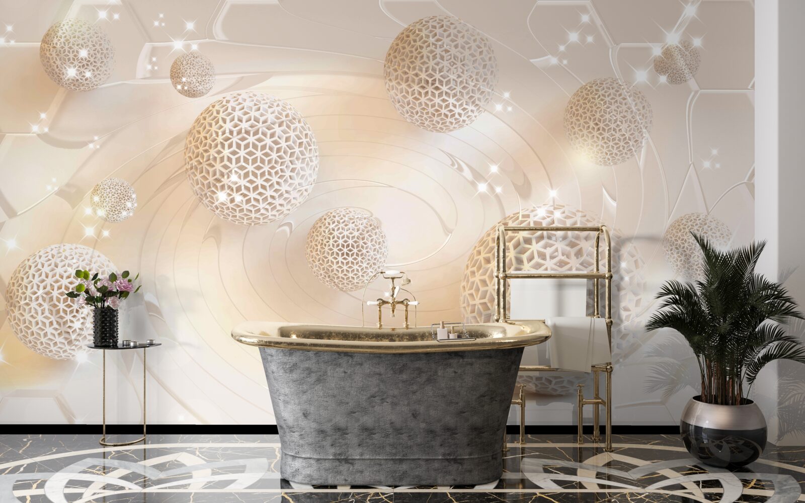 Фотошпалери кульки, що кружляють у золотому сяйві