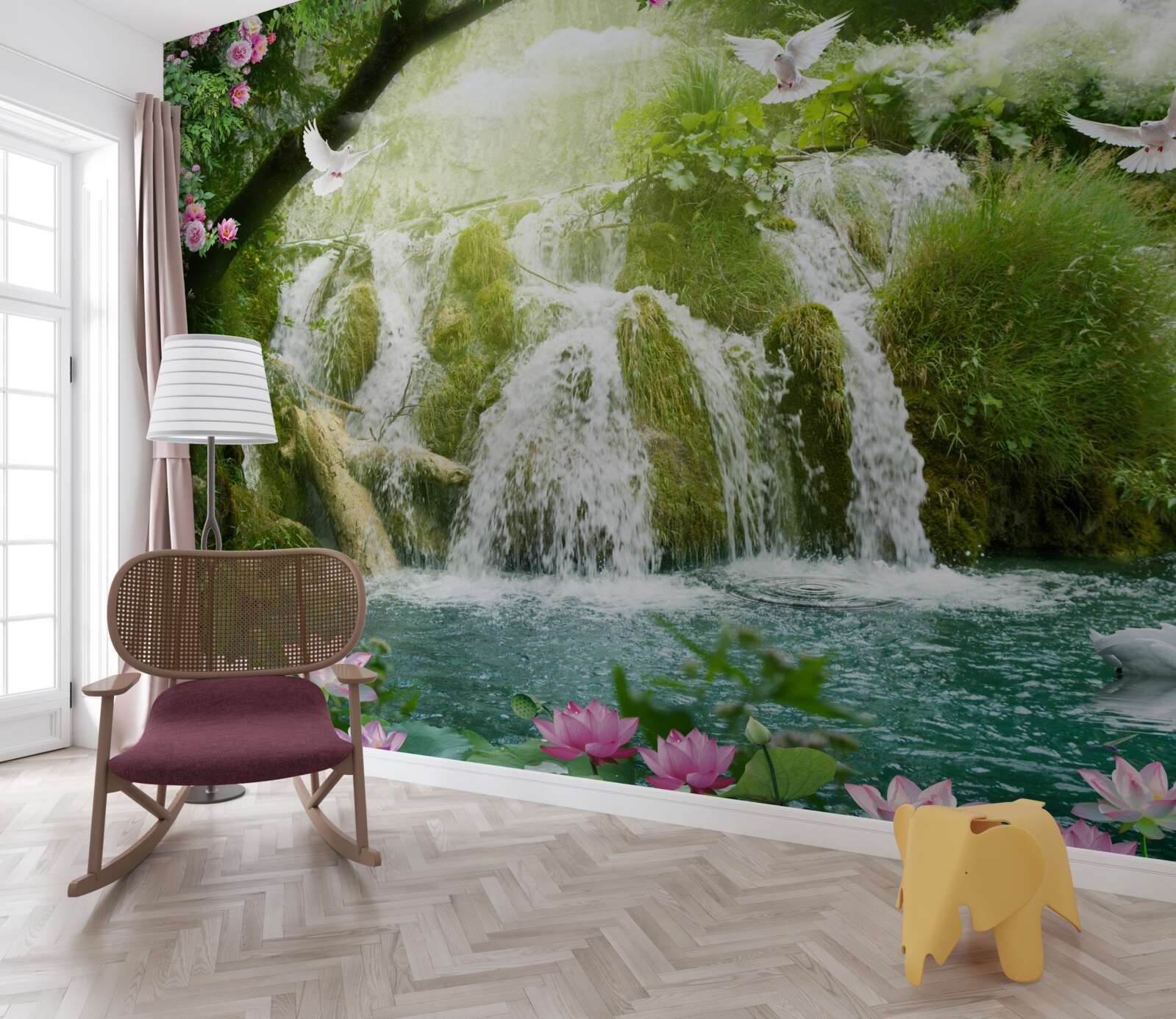 Фотошпалери падіння води з лісового водоспаду