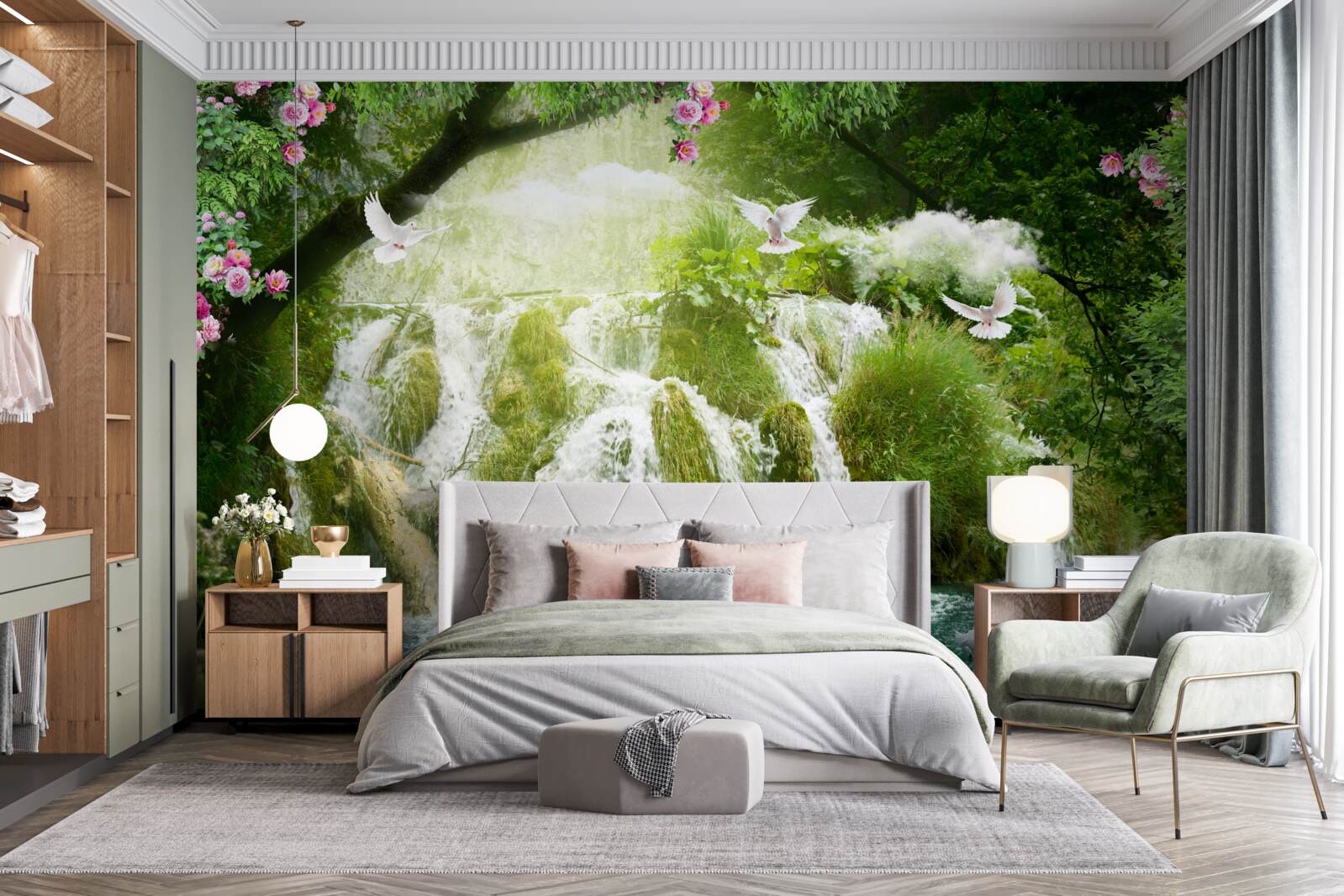 Фотошпалери падіння води з лісового водоспаду