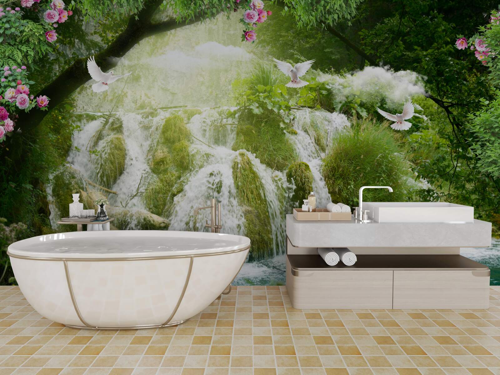 Фотошпалери падіння води з лісового водоспаду