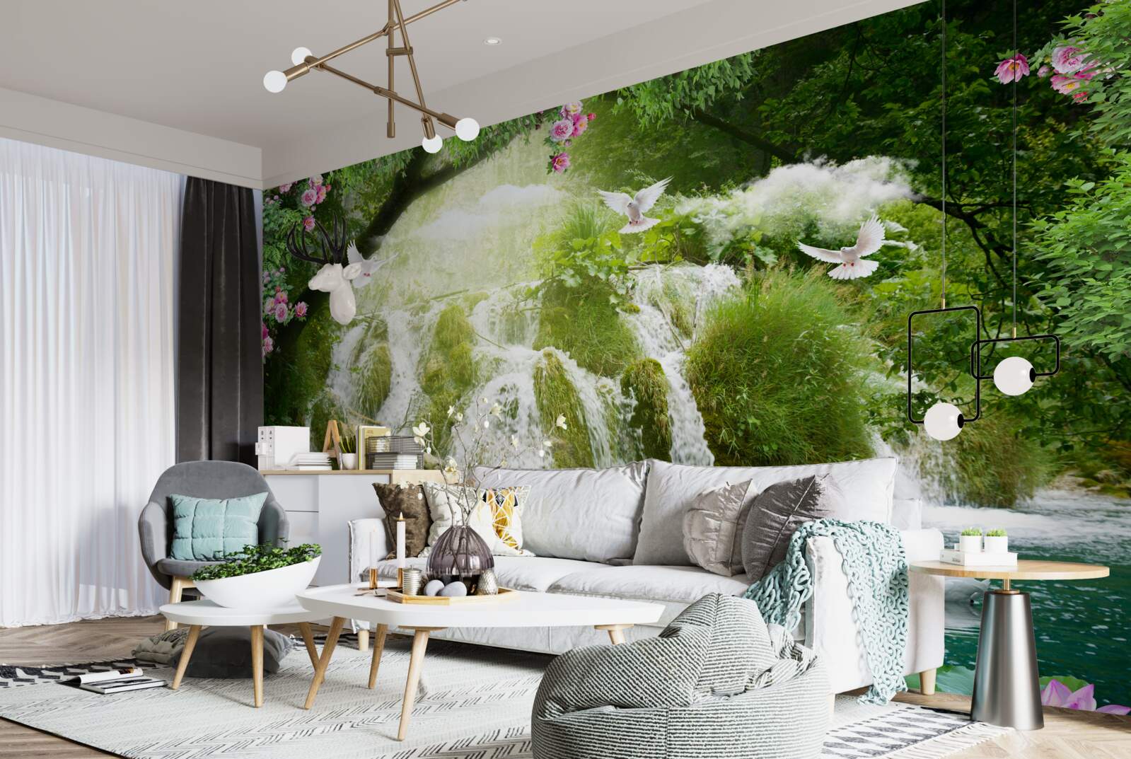 Фотошпалери падіння води з лісового водоспаду