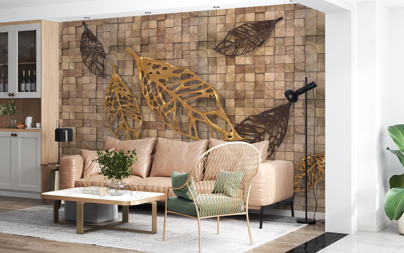 Фотошпалери мозаїка обрамлена листям