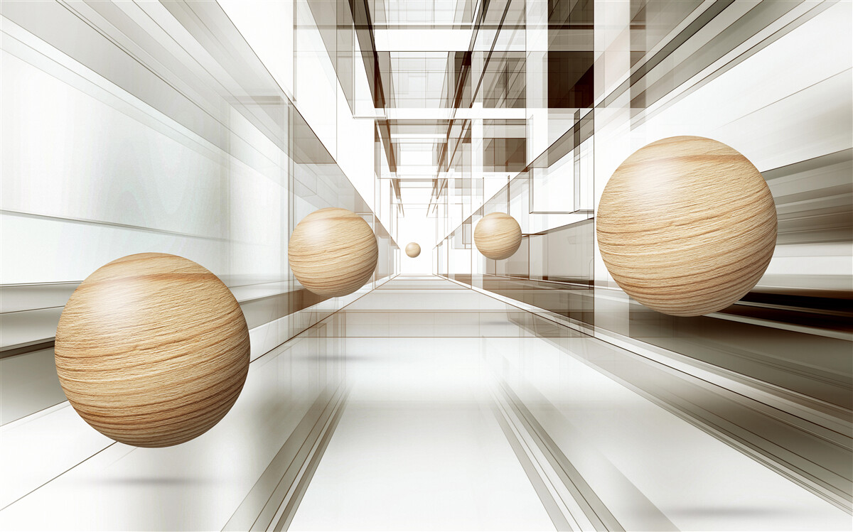 Фотошпалери дерев'яні кулі в тунелі для оптики