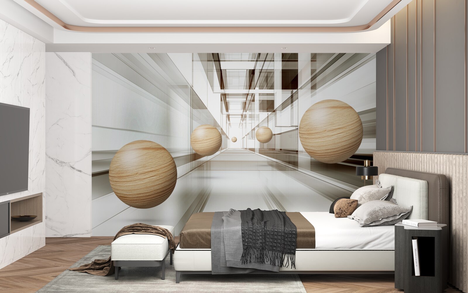 Фотошпалери дерев'яні кулі в тунелі для оптики