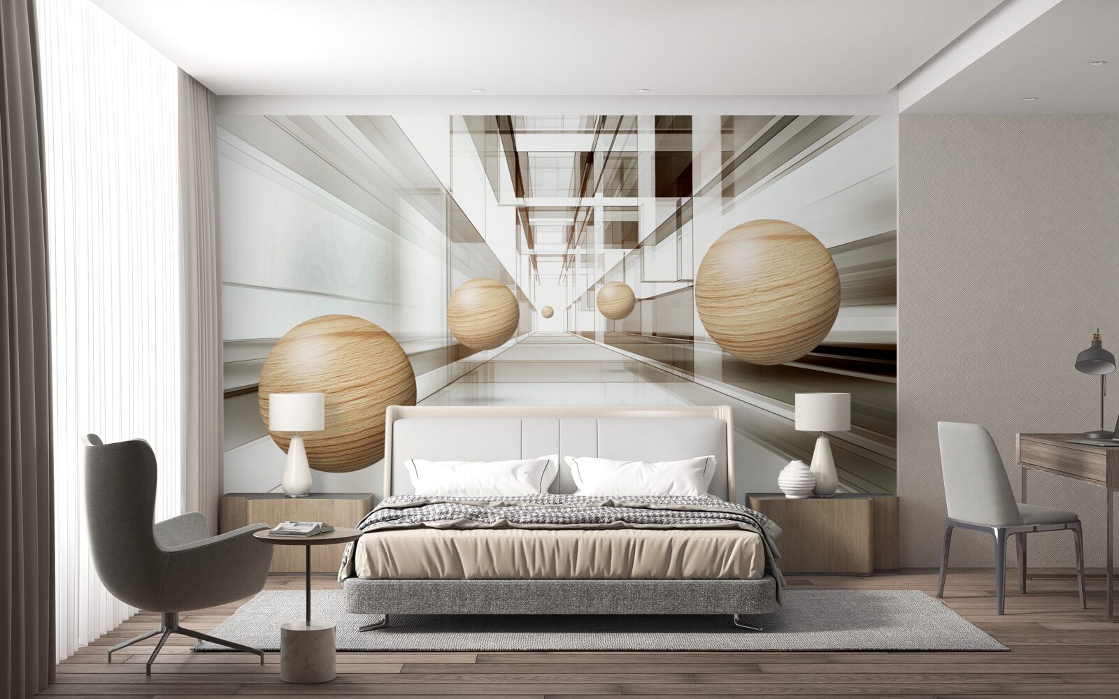 Фотошпалери дерев'яні кулі в тунелі для оптики