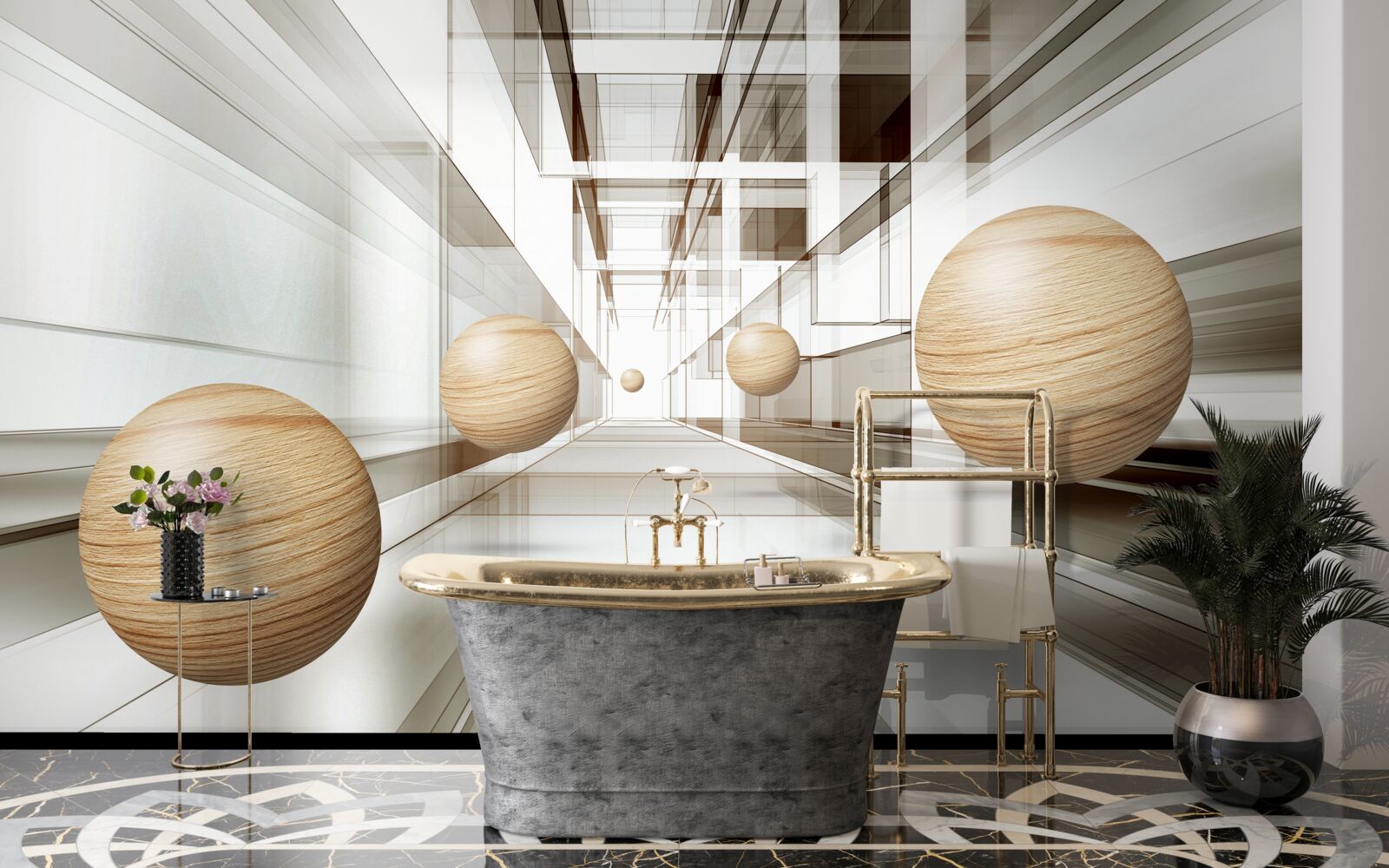 Фотошпалери дерев'яні кулі в тунелі для оптики