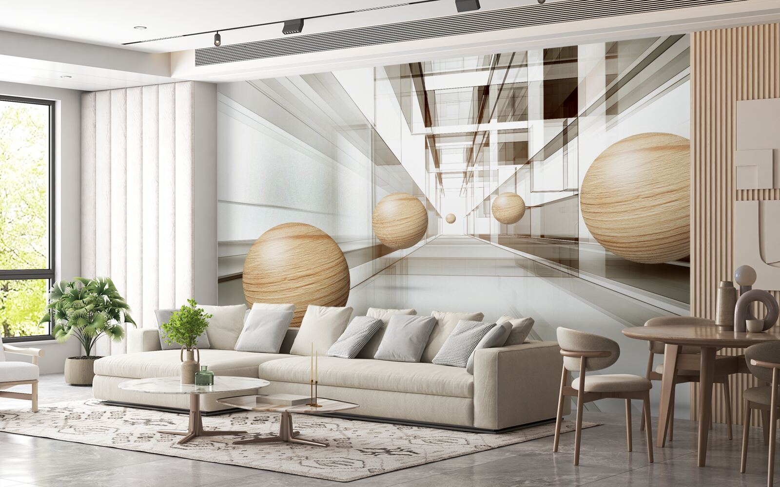 Фотошпалери дерев'яні кулі в тунелі для оптики