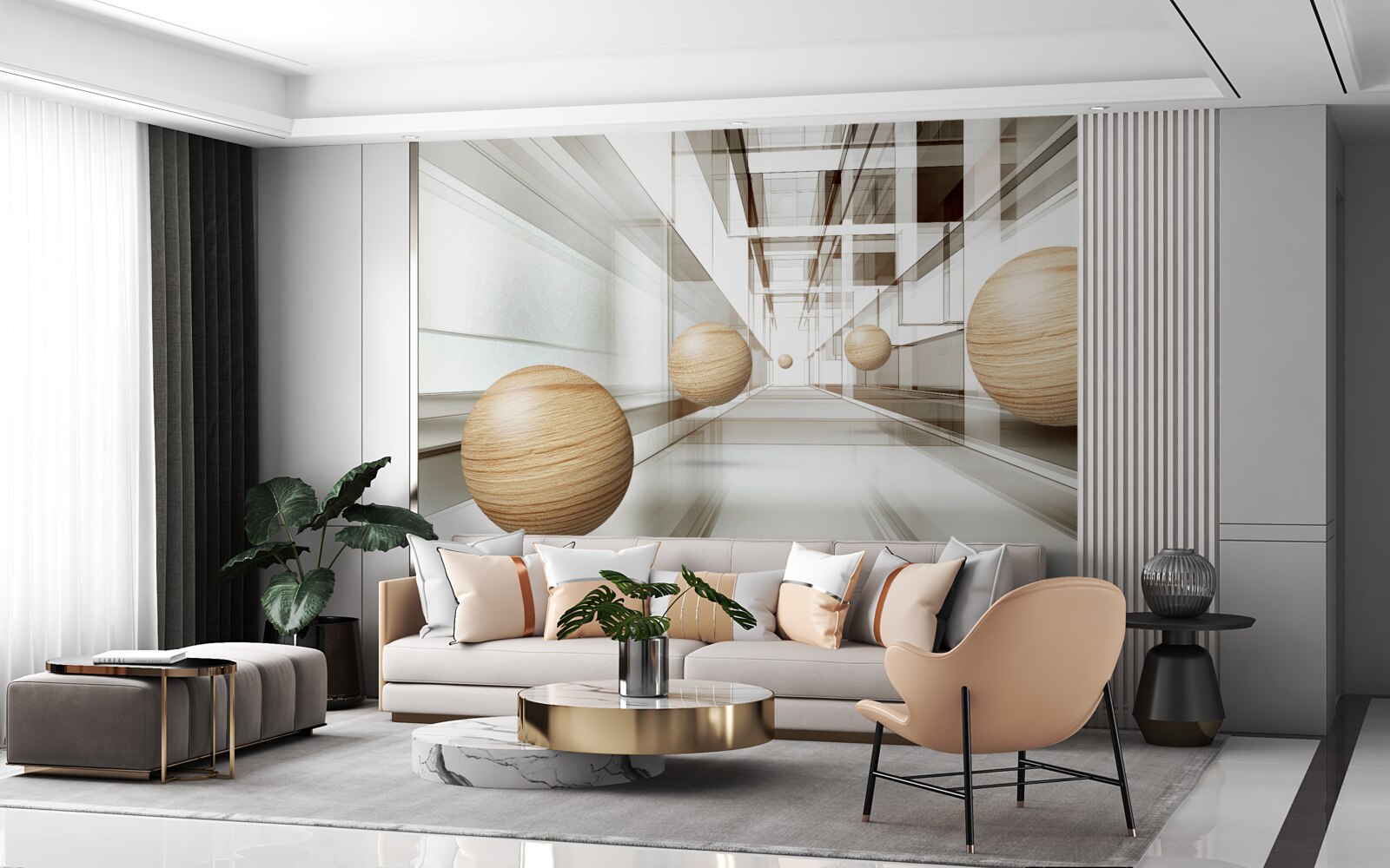 Фотошпалери дерев'яні кулі в тунелі для оптики