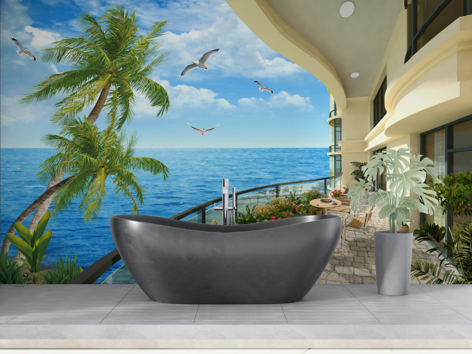 Фотошпалери тераса з видом на океан