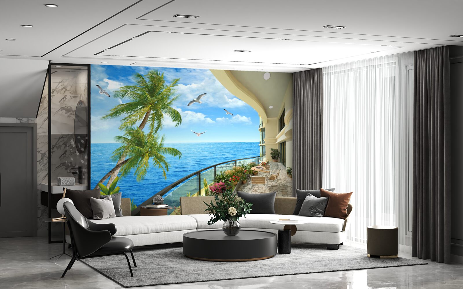 Фотошпалери тераса з видом на океан