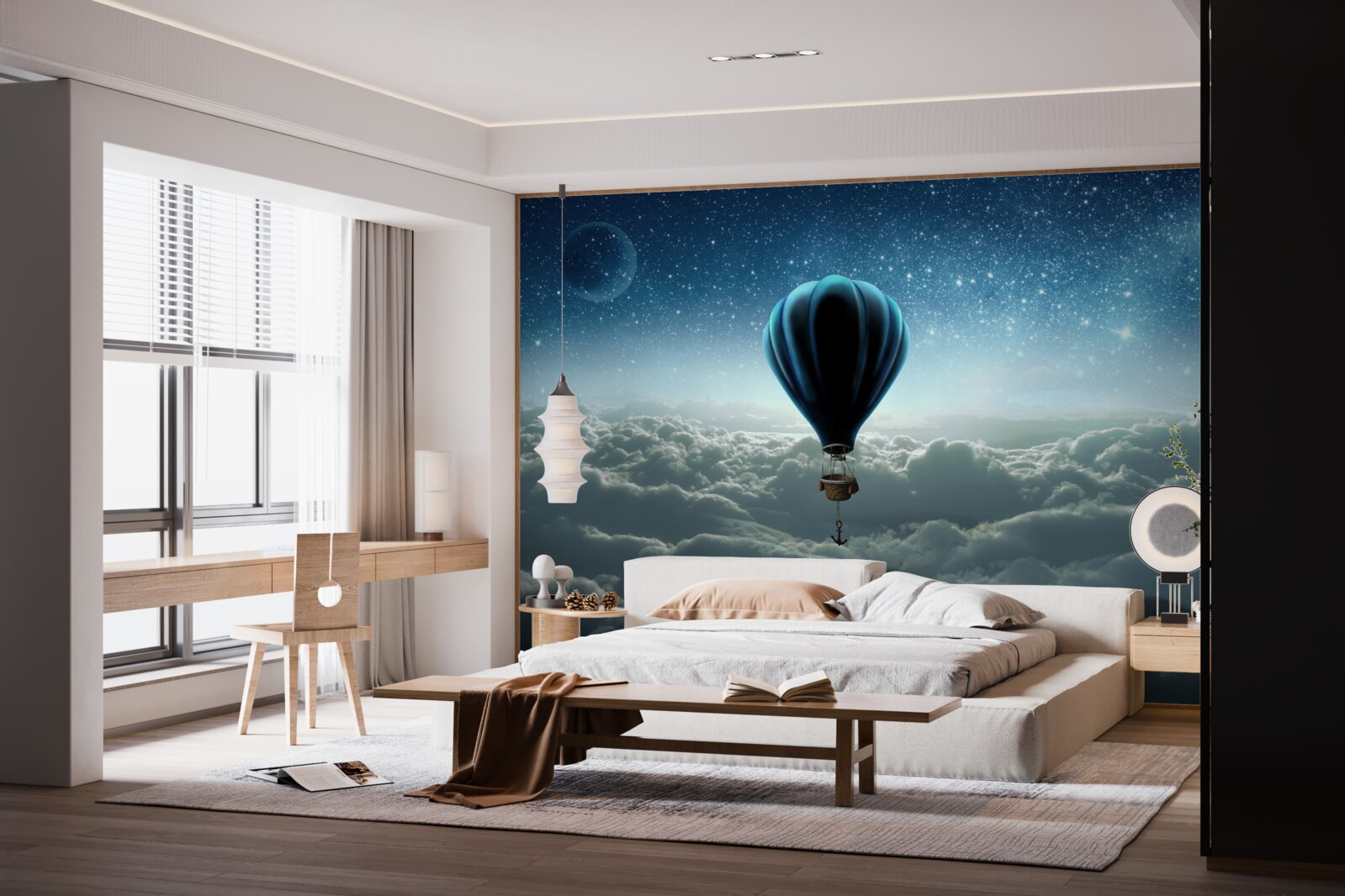 Фотошпалери небесний купол із зірками на повітряній кулі