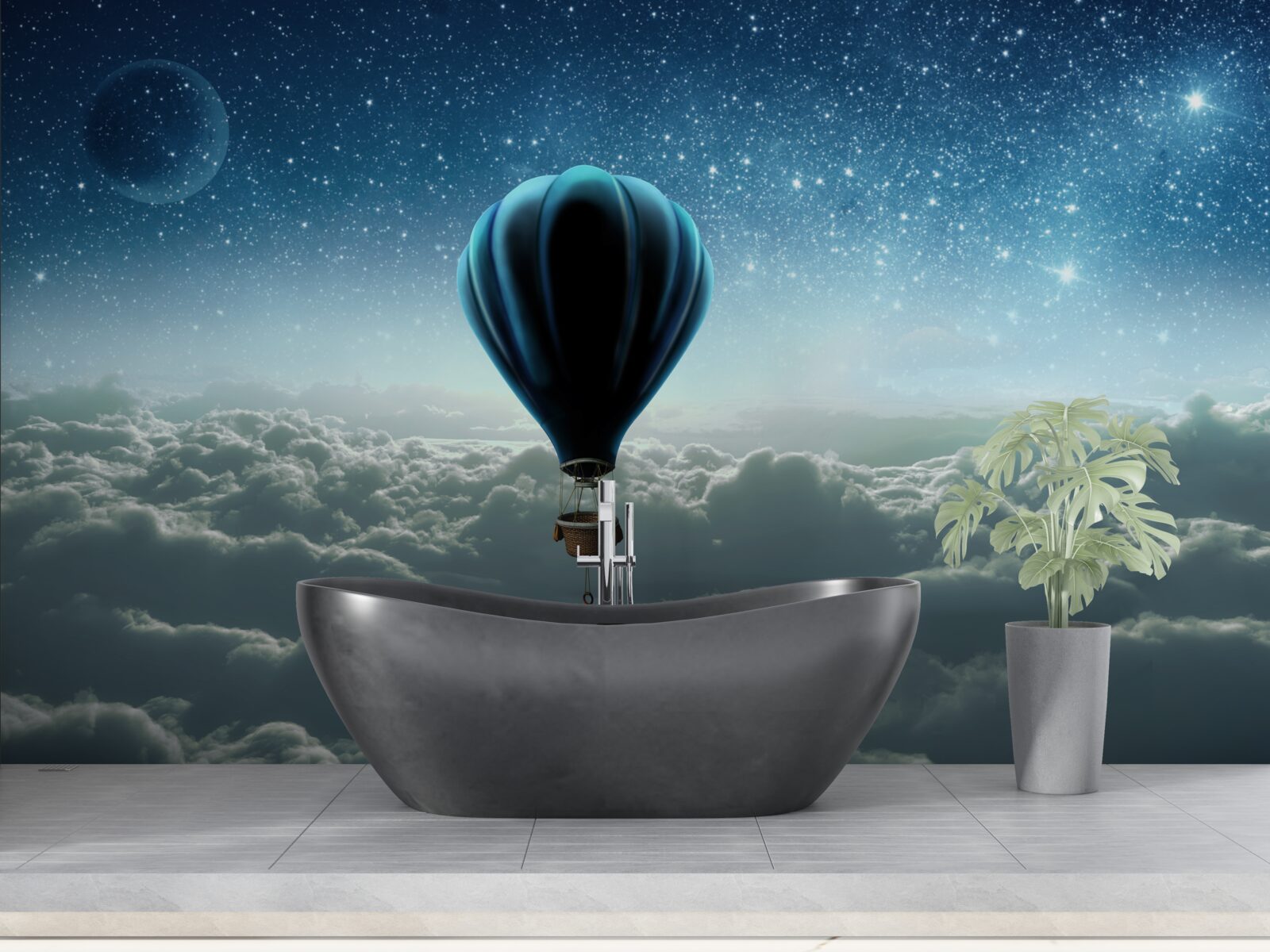 Фотошпалери небесний купол із зірками на повітряній кулі