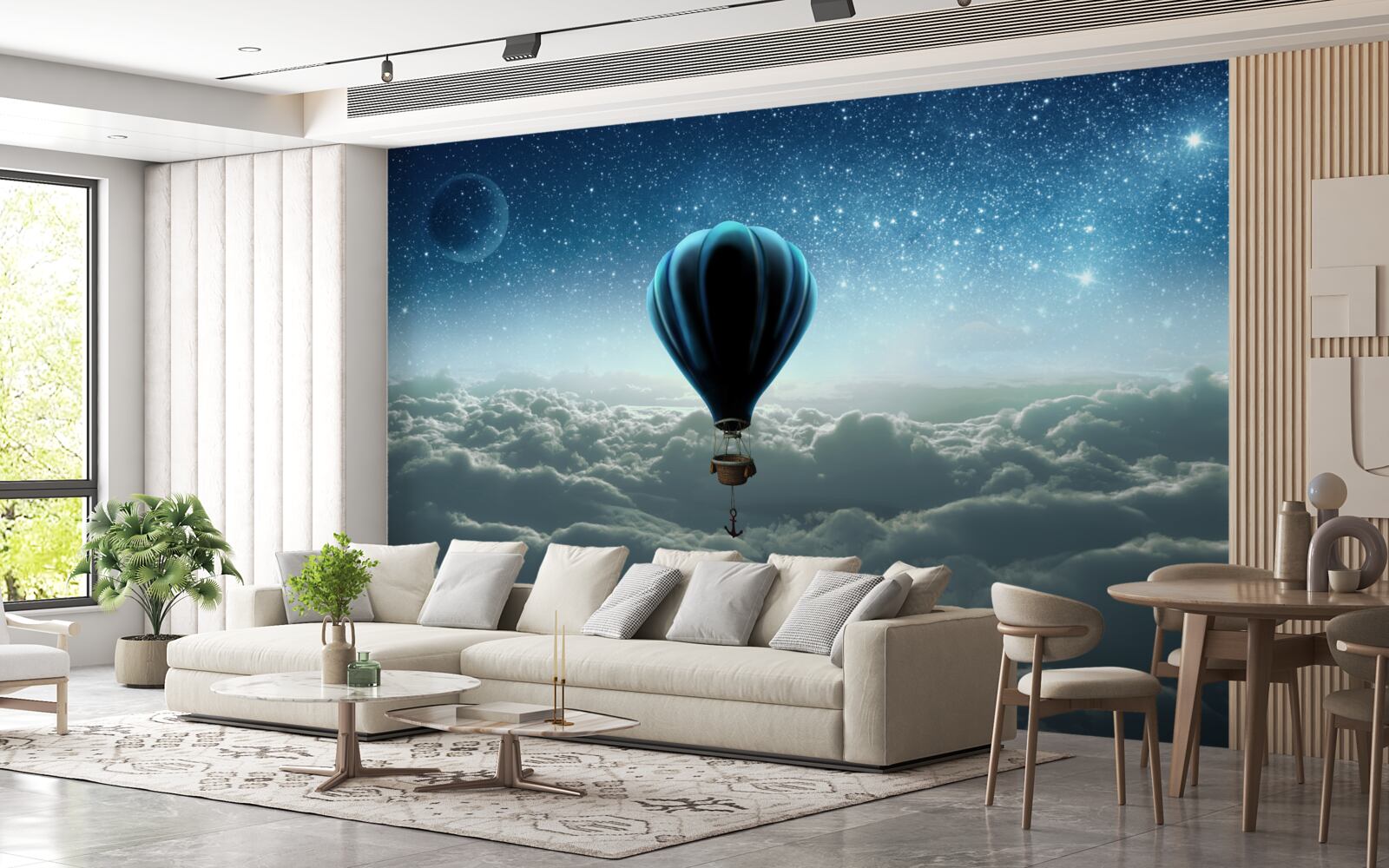 Фотошпалери небесний купол із зірками на повітряній кулі