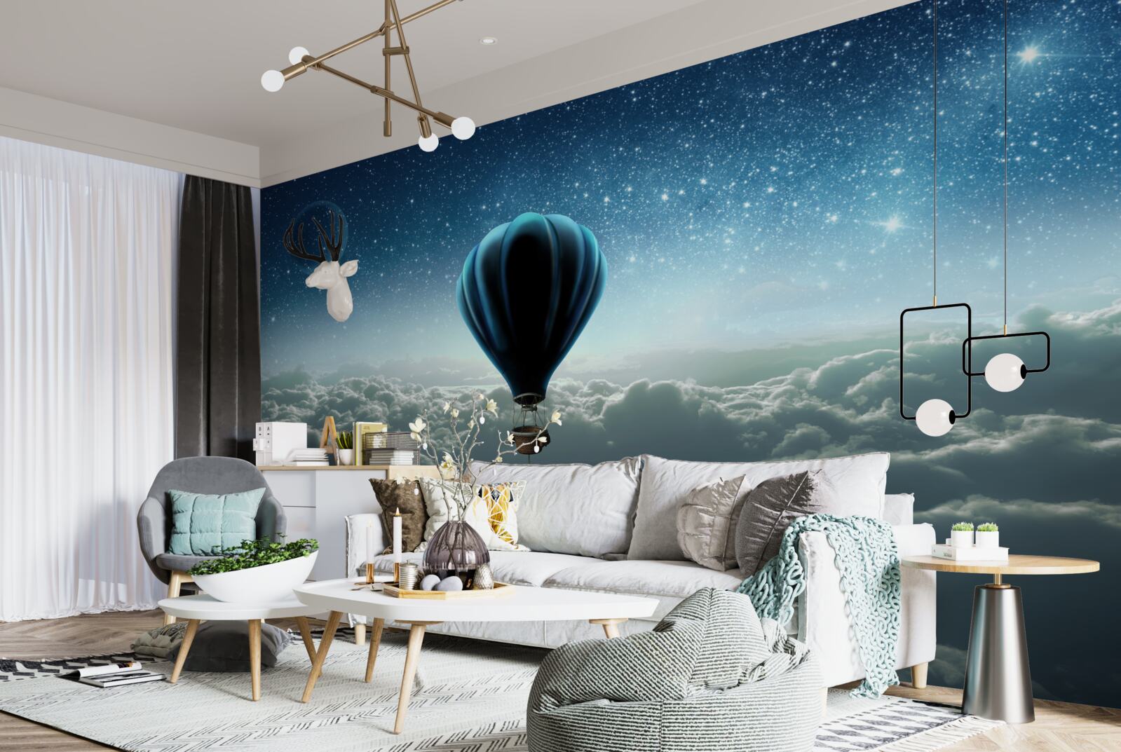 Фотошпалери небесний купол із зірками на повітряній кулі