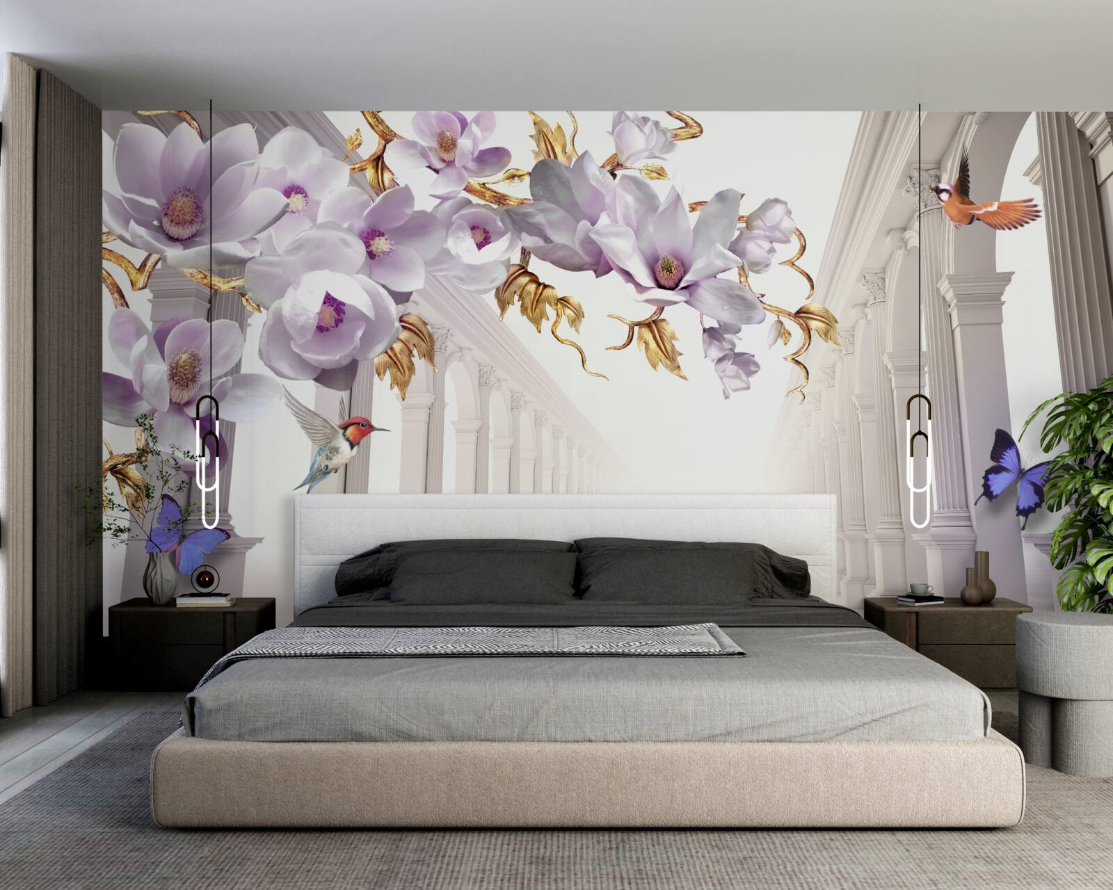 Фотошпалери нескінченний тунель, прикрашений яскравими квітами та метеликами