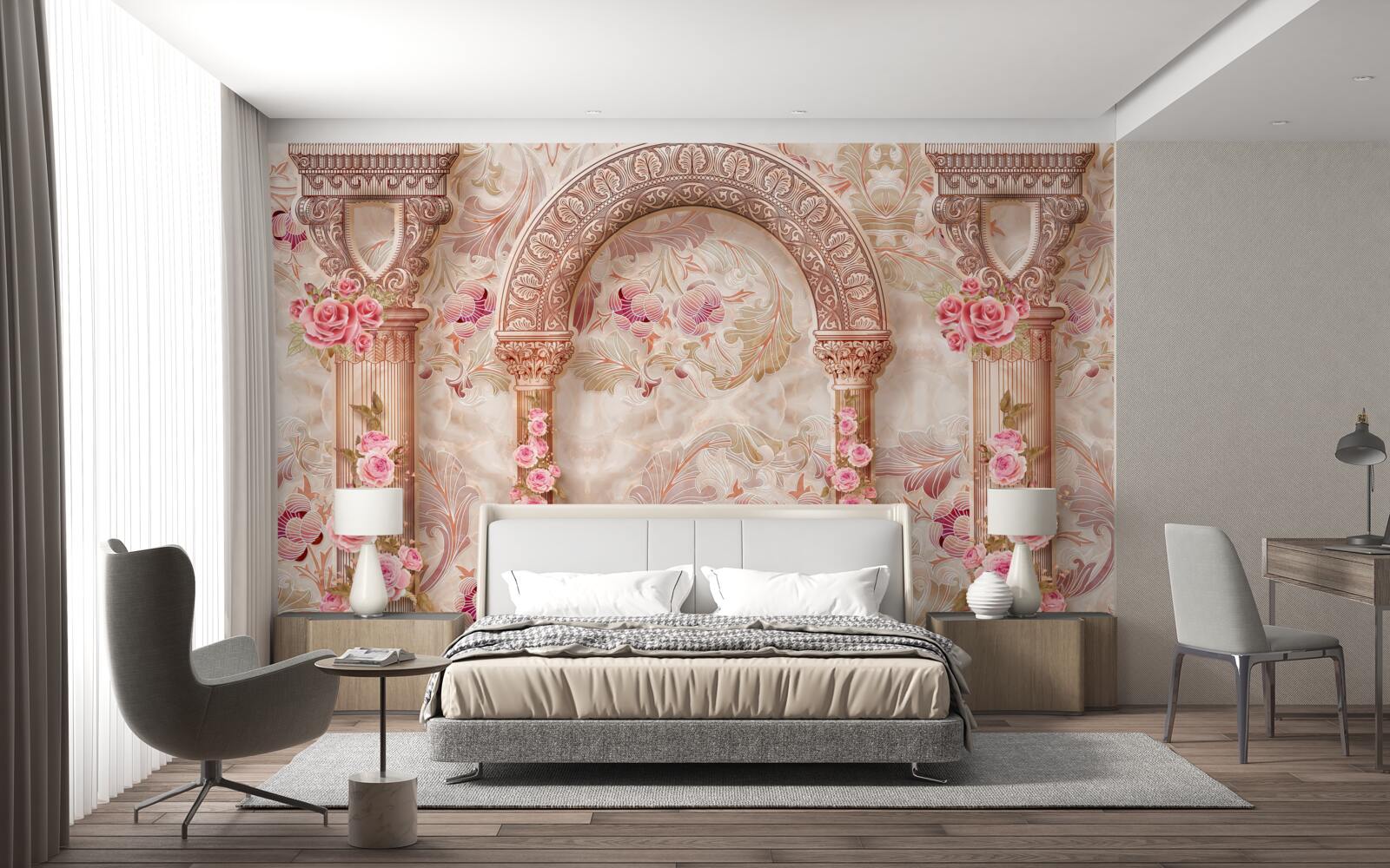 Фотошпалери Арка, прикрашена рожевими квітами