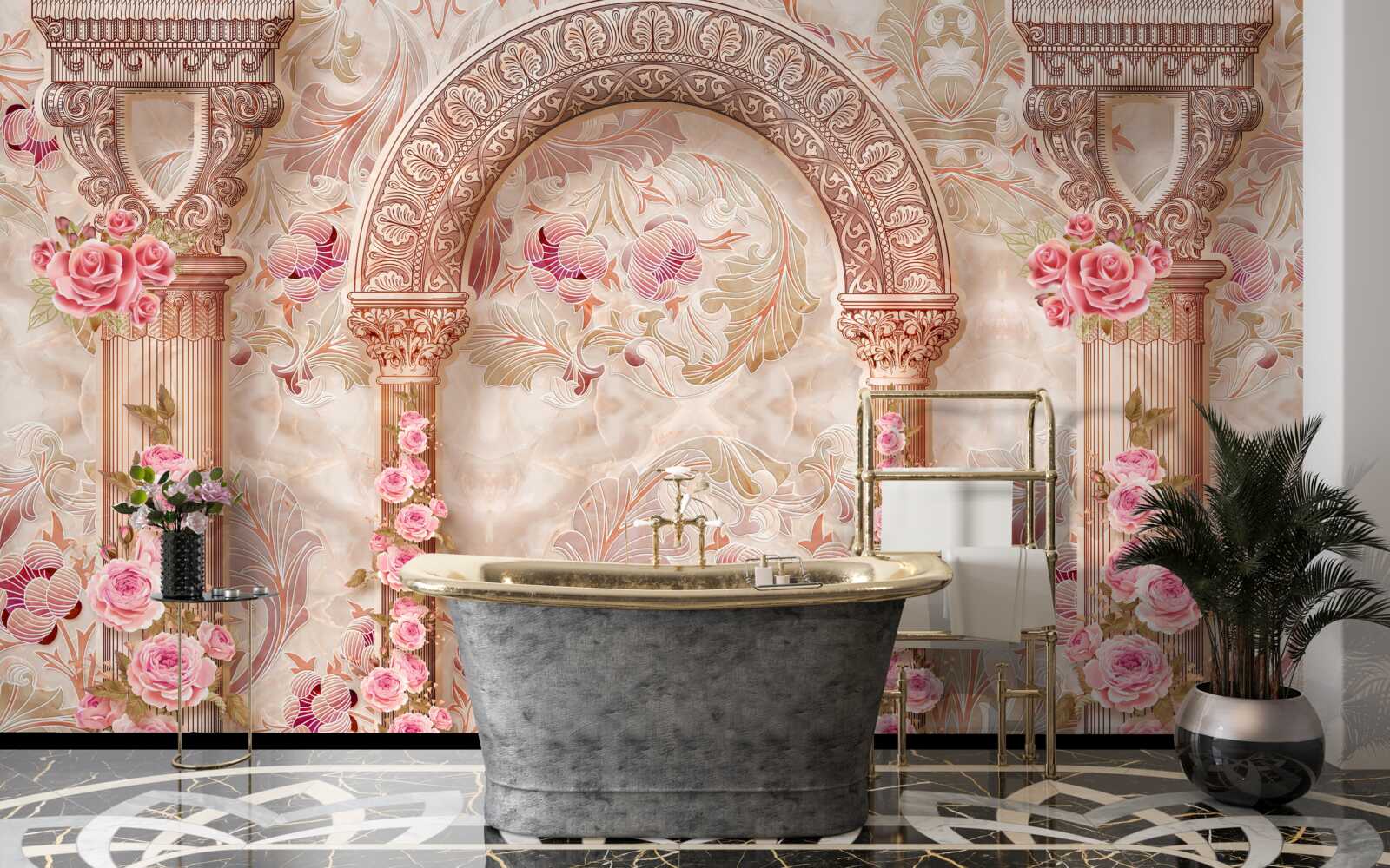 Фотошпалери Арка, прикрашена рожевими квітами