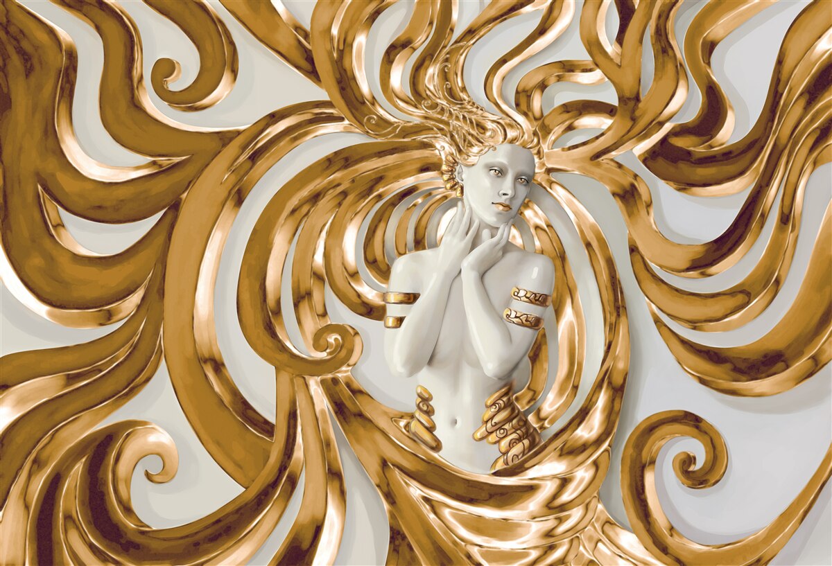 Фотошпалери золоті лінії та обриси дівчини