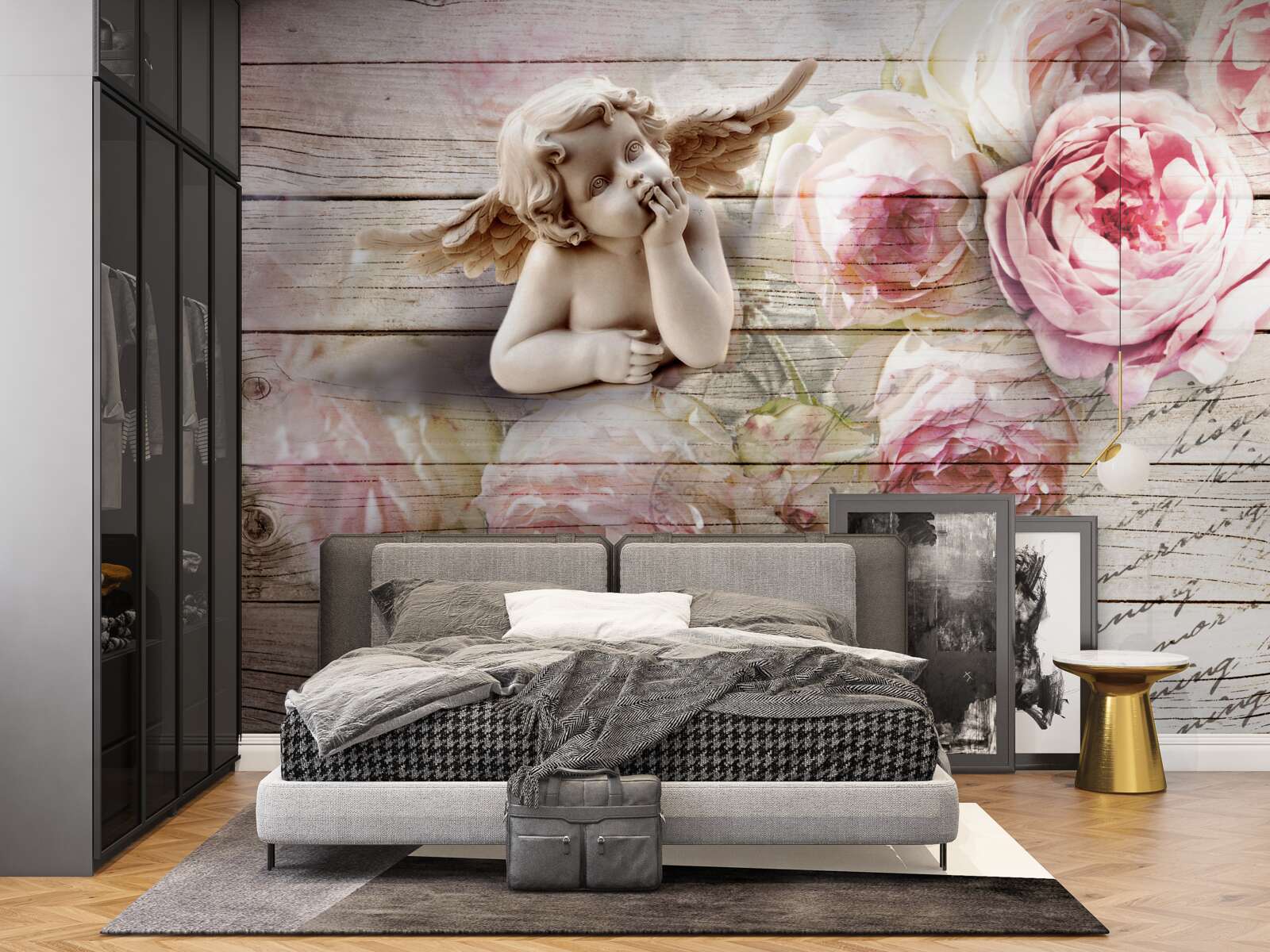 Фотошпалери віддзеркалення ангела та бутони червоних троянд