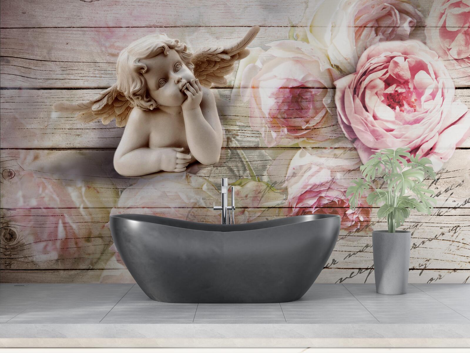 Фотошпалери віддзеркалення ангела та бутони червоних троянд