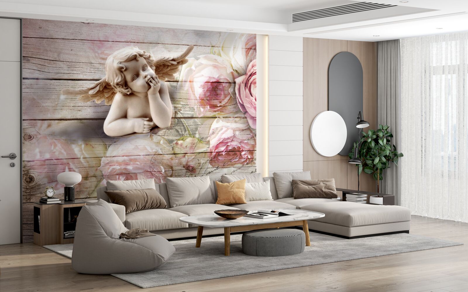 Фотошпалери віддзеркалення ангела та бутони червоних троянд