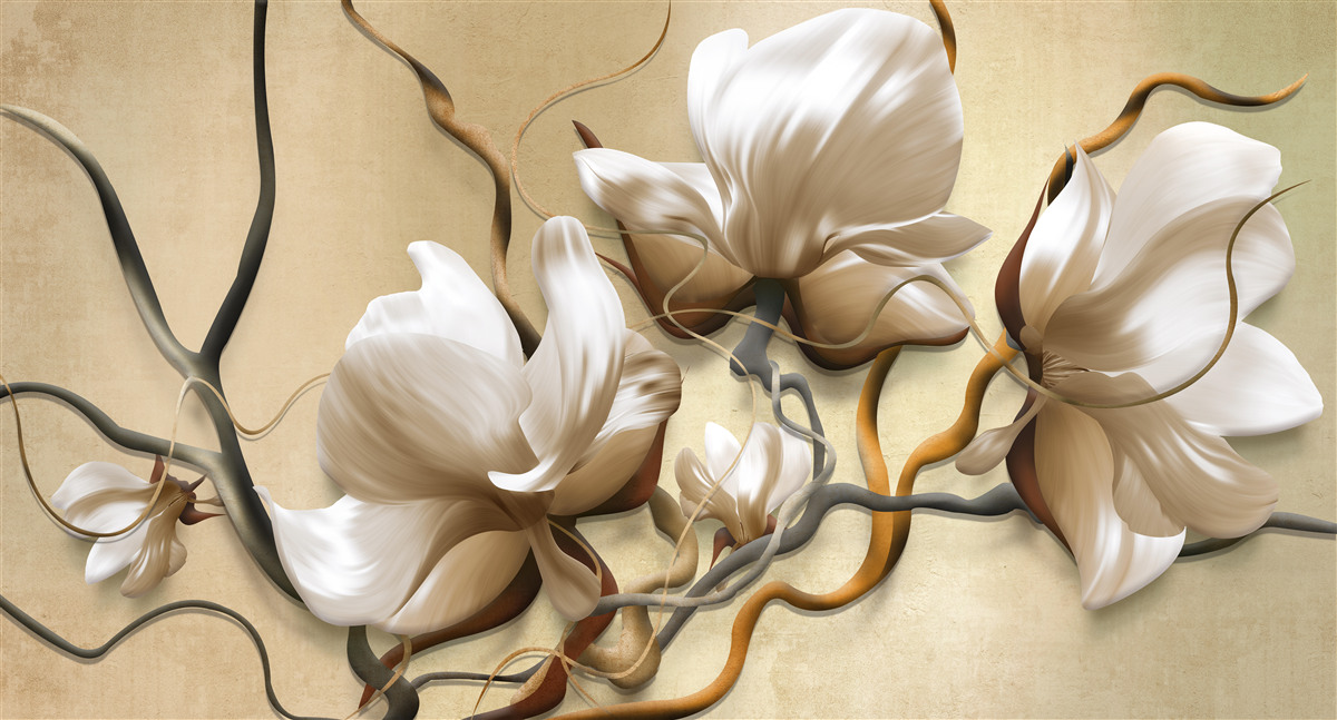 Фотошпалери елегантні гілки, прикрашені білими квітами