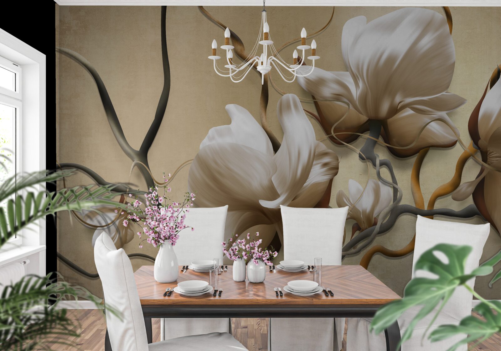 Фотошпалери елегантні гілки, прикрашені білими квітами