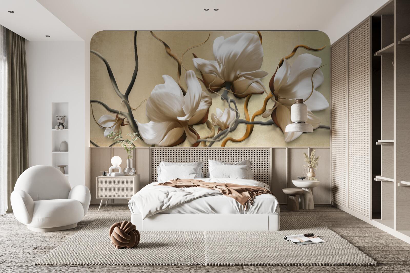 Фотошпалери елегантні гілки, прикрашені білими квітами