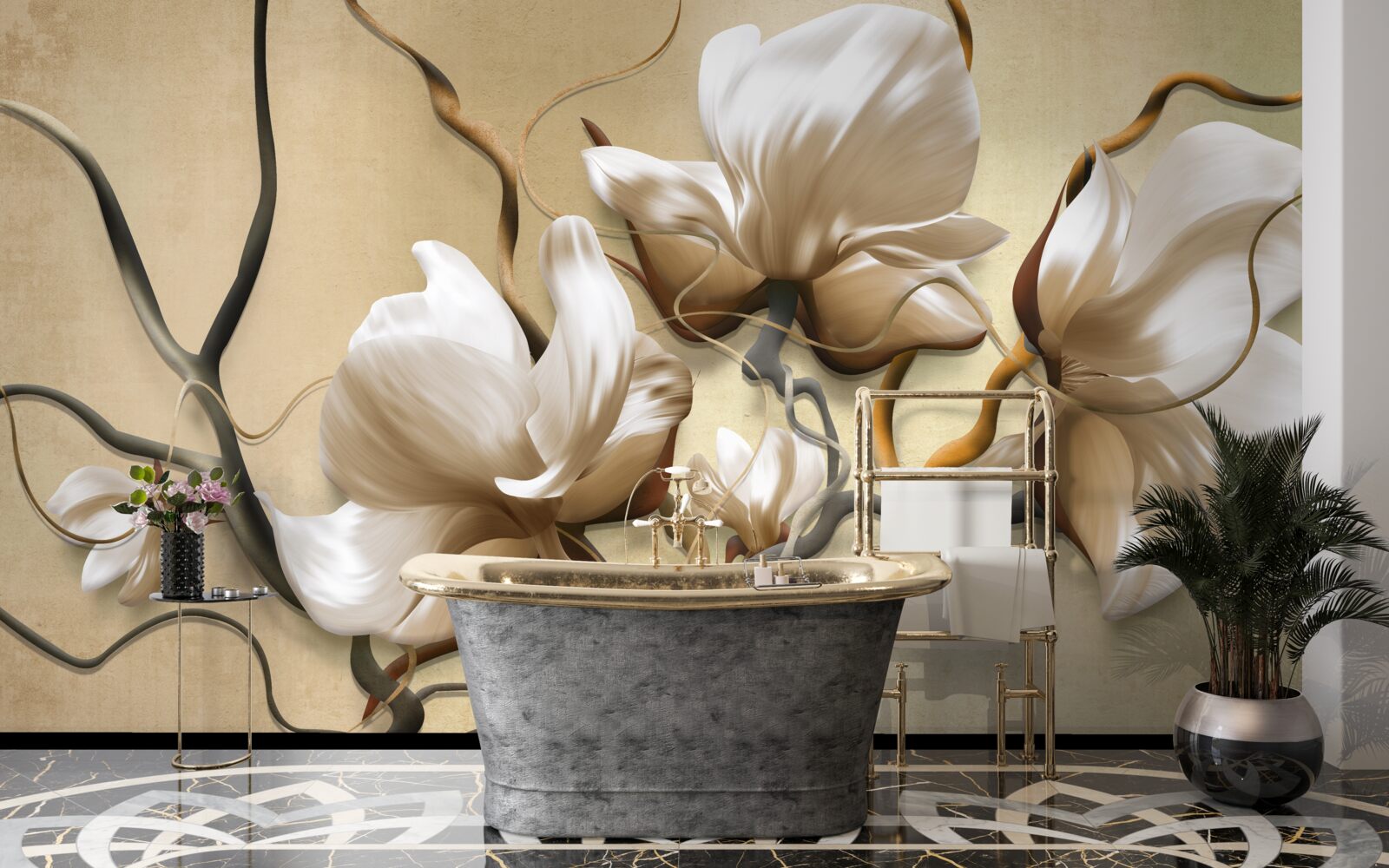 Фотошпалери елегантні гілки, прикрашені білими квітами