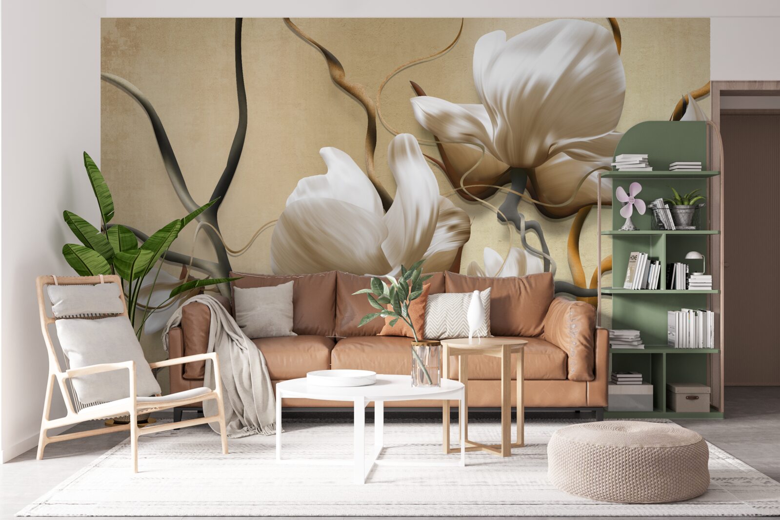 Фотошпалери елегантні гілки, прикрашені білими квітами