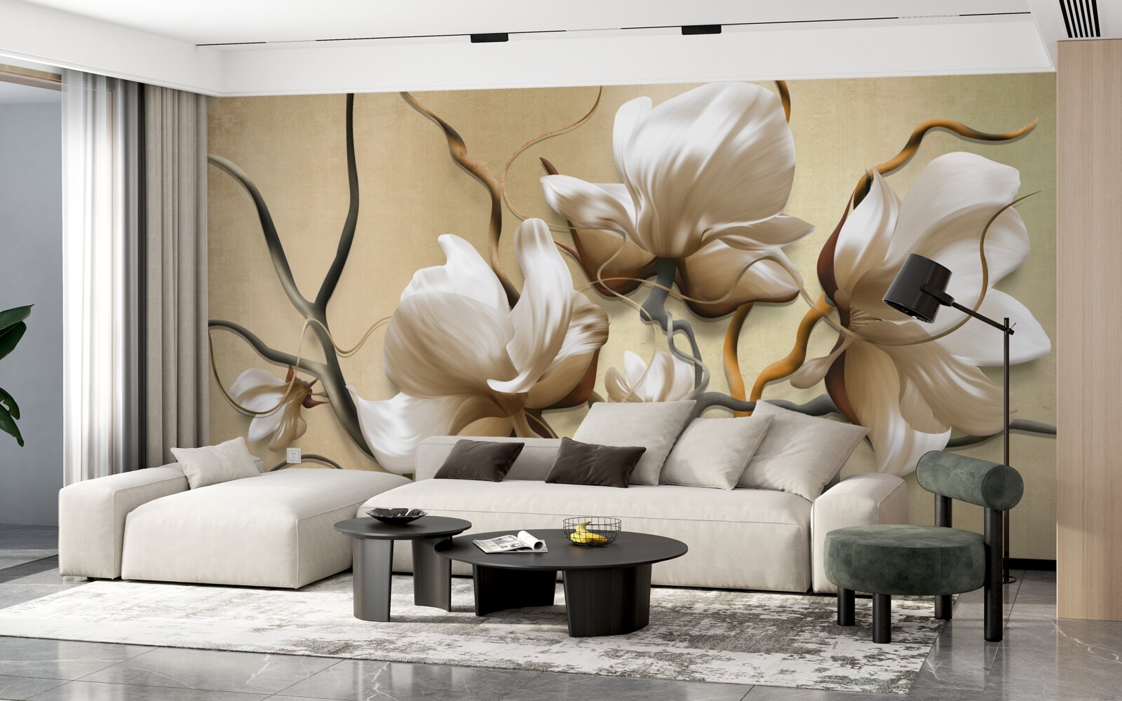 Фотошпалери елегантні гілки, прикрашені білими квітами