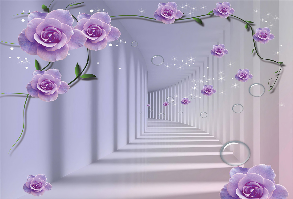 Фотошпалери в тунелі розпускаються ніжні блакитні бутони квітів