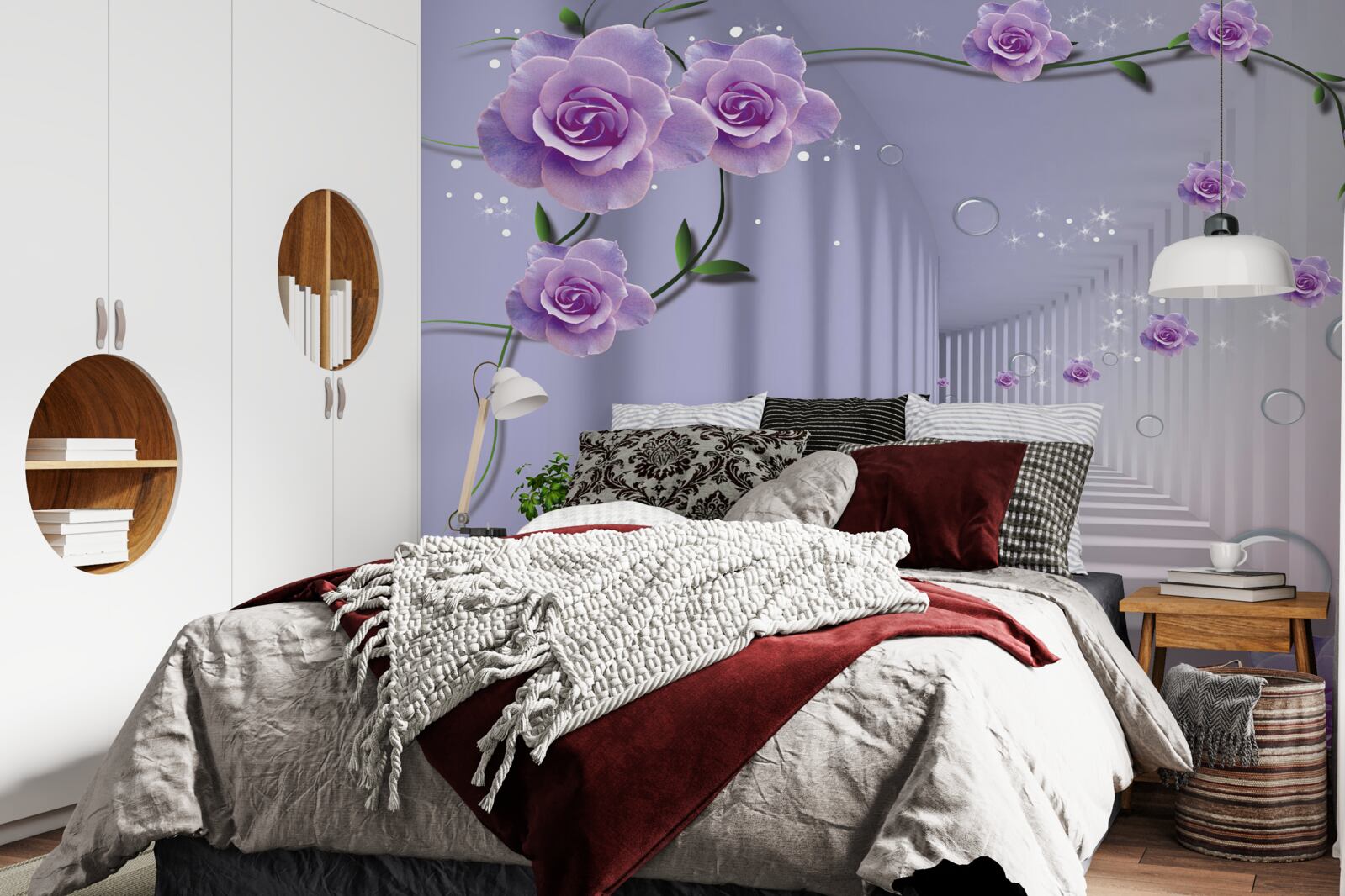 Фотошпалери в тунелі розпускаються ніжні блакитні бутони квітів